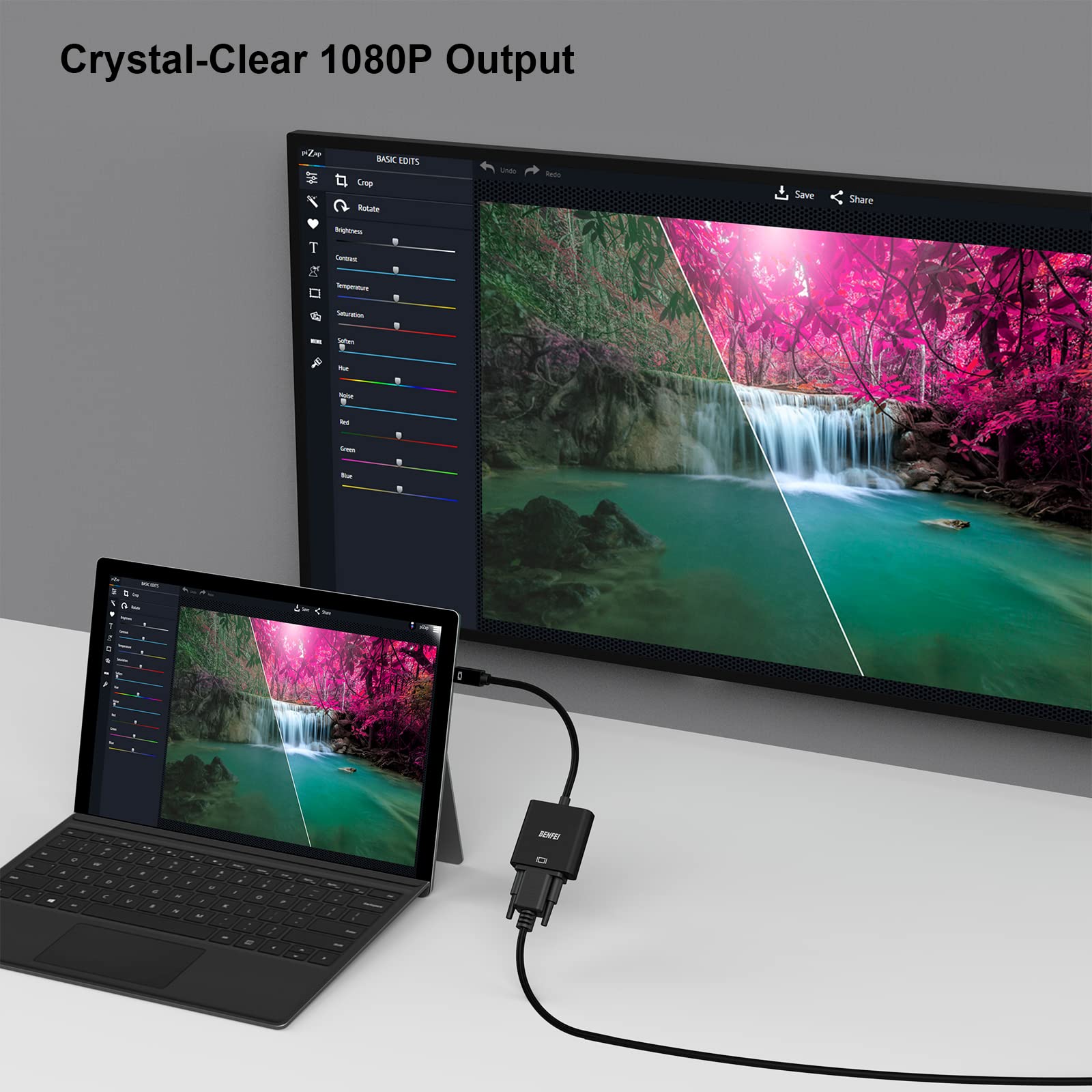 BENFEI Mini DisplayPort to VGA Adapter - Thunderbolt Compatible Mini DP to VGA Converter for MacBook, ThinkPad, Surface Pro - Connect Monitor/Projector for Work Presentations & Home Theater
