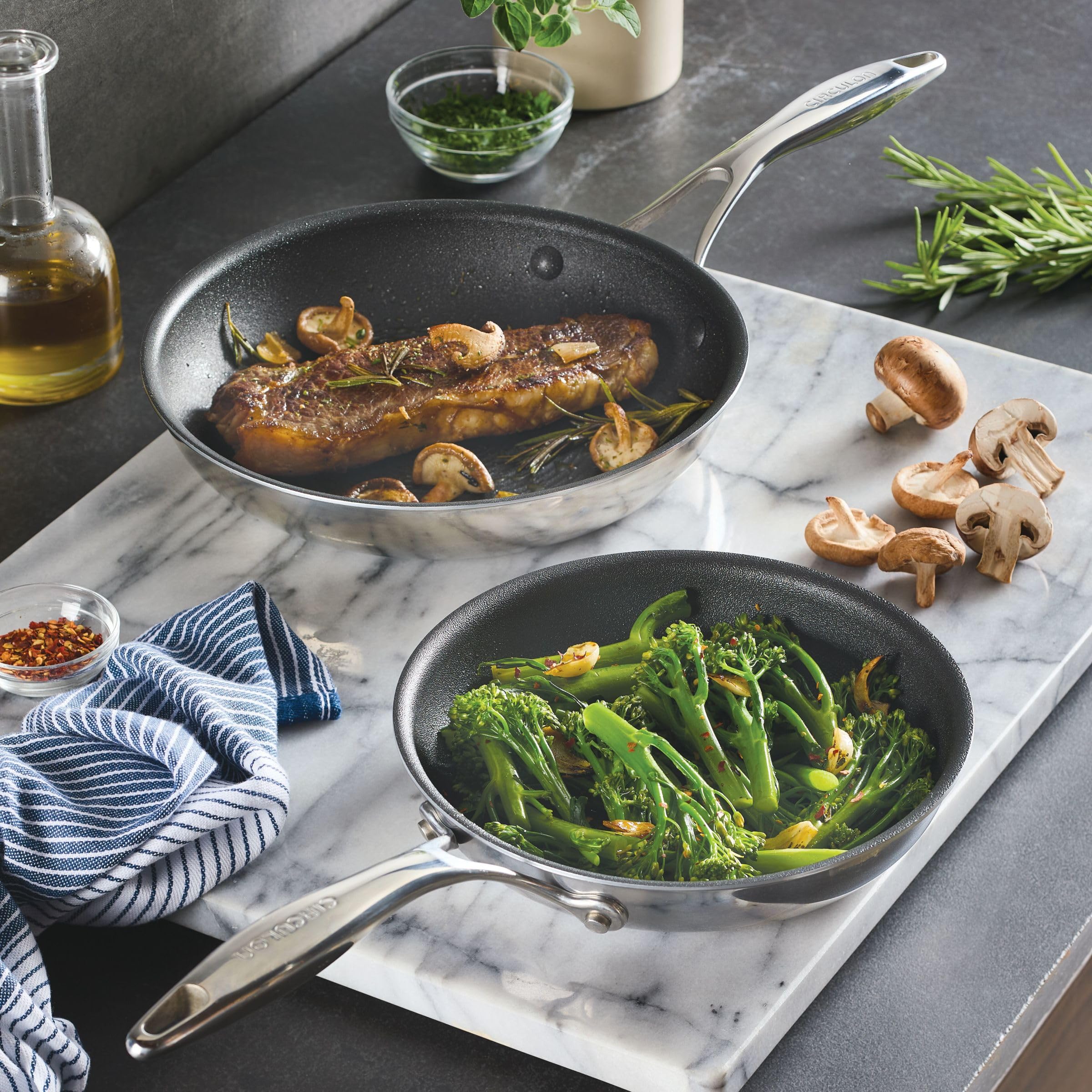 Circulon C1 Series Stainless Steel Nonstick Frying Pan Set - 8.5 & 10 Inch Induction Cookware with ScratchDefense Technology, Oven & Metal Utensil Safe - Perfect for Sautéing, Frying & Everyday Cooking