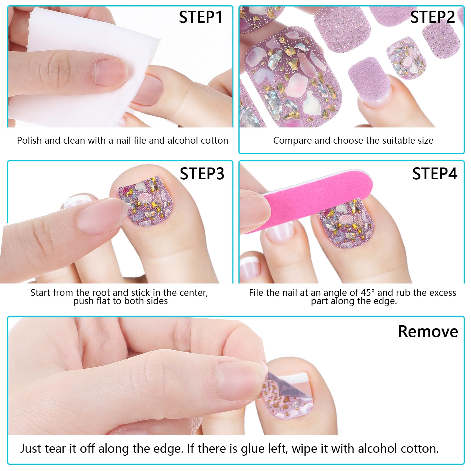 440PCS Toe Nail Stickers - 20 Sheets Full Nail Wraps with Multicolor Gel Polish Patterns | DIY Nail Art Kit for Women & Girls | Perfect for Parties, Weddings & Home Manicures