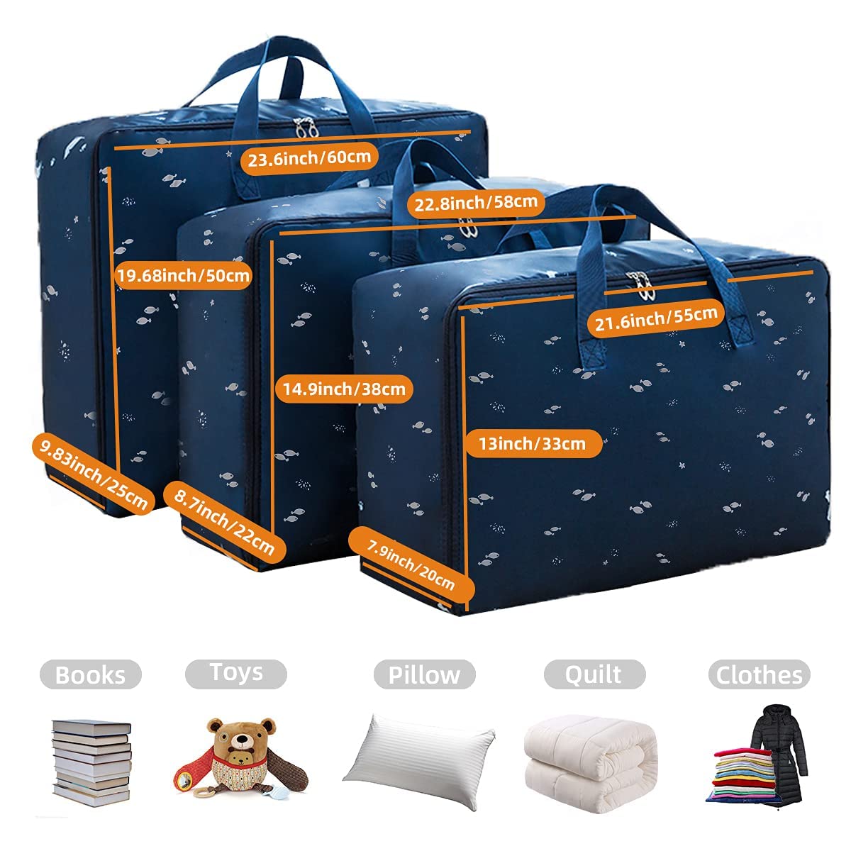 Premium Heavy Duty Storage Bags - 3 Size Packing Totes for Moving, Camping & Home Organization | Space Saving Clothes, Toys, Blankets & Quilt Storage Solution | Durable Moving Supplies & Travel Essentials