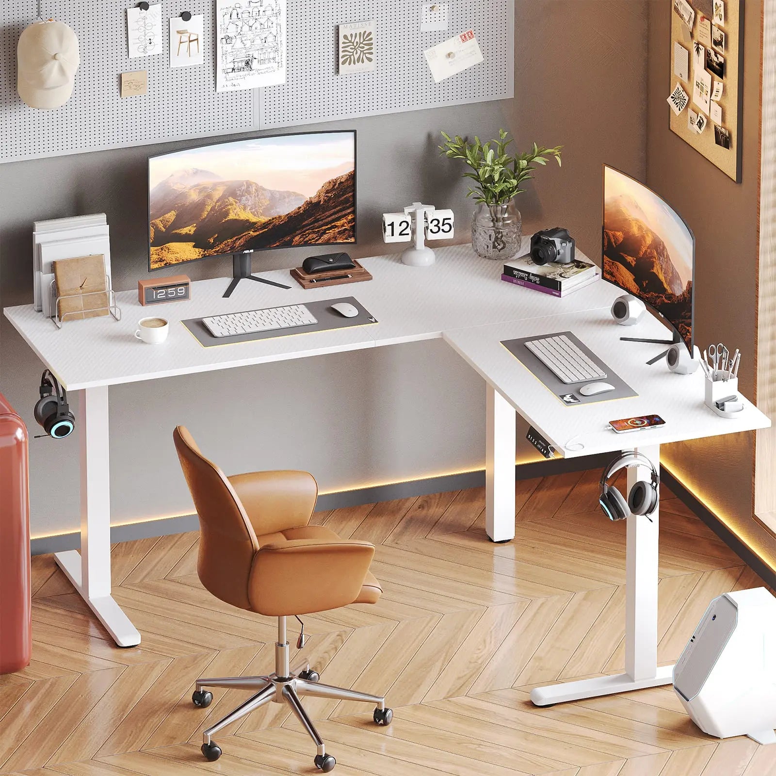 Bestier 63 Inch Electric L-Shaped Standing Desk - Adjustable Height Computer Desk for Home & Office, Ergonomic Workstation with Spacious Surface for Dual Monitors, Gaming & Study Setup