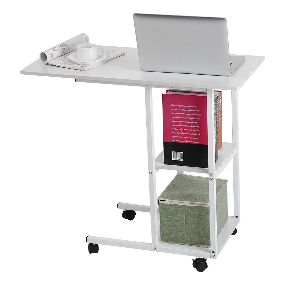 Best Fast Portable Multifunctional Rolling Laptop Desk - Adjustable Height, Removable Tray for Bed, Sofa, Office & Study - Perfect for Work, Reading & Snacking (White)