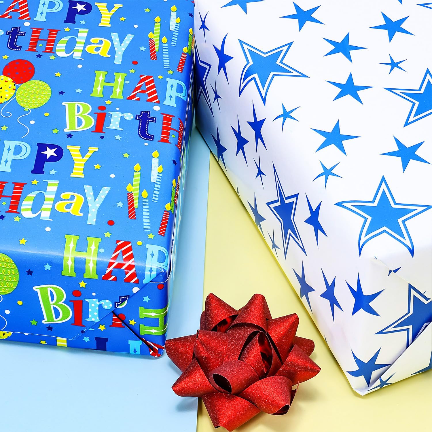 BOLIANNE Reversible Birthday Wrapping Paper Roll - Colorful Happy Birthday Gift Wrap for Boys, Girls, Kids, Adults & Baby Showers - 17.7 x 33 Inch High Gloss Party Gift Wrapping Paper - Perfect for Birthdays, Celebrations & Special Occasions
