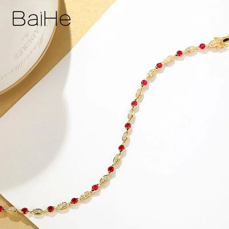 14K Solid Yellow Gold Natural Ruby & Diamond Bracelet for Women & Men - Wedding, Engagement, Anniversary Gift - Elegant Fine Jewelry for Special Occasions