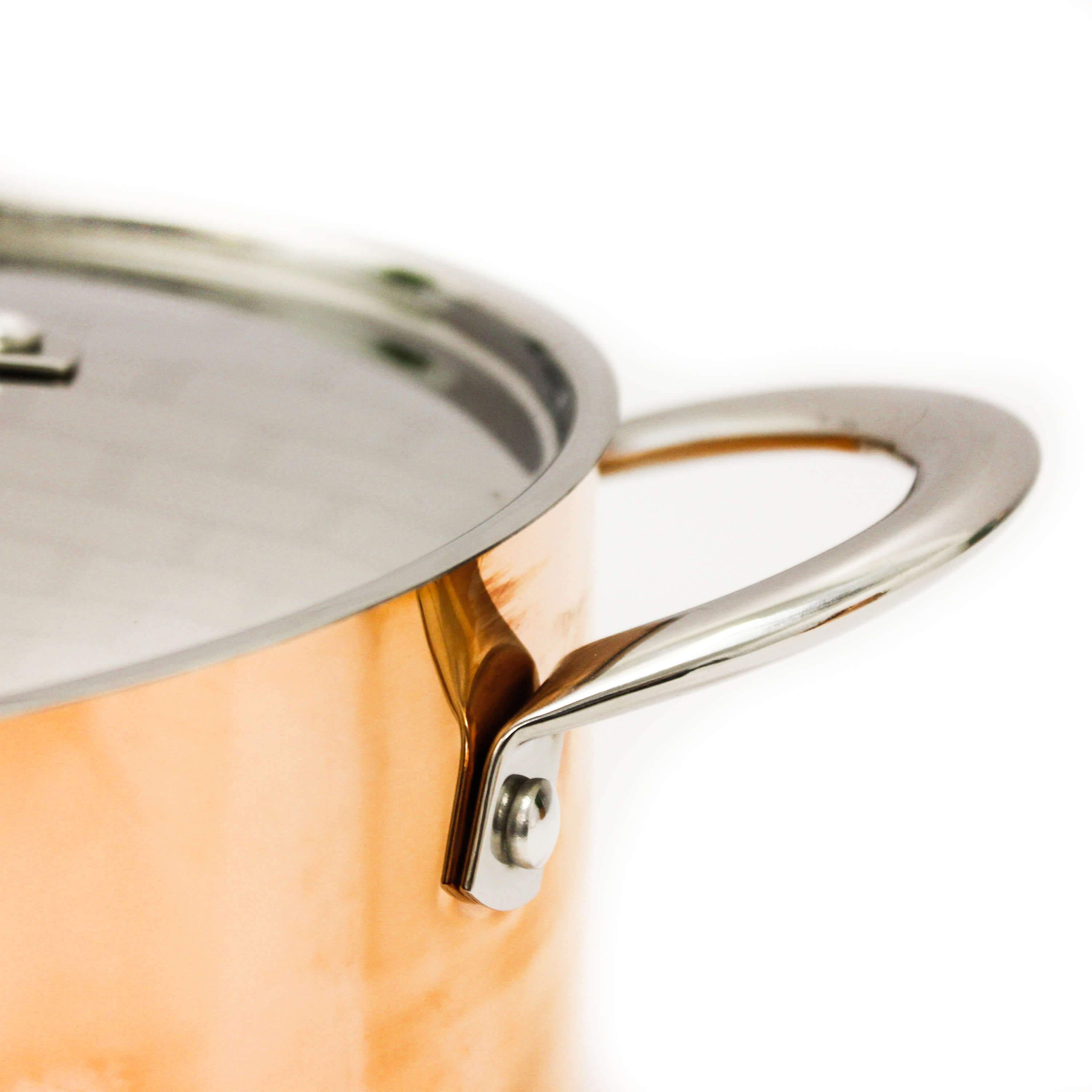 BergHOFF Vintage Tri-Ply Copper 9.5-Inch Stockpot with Lid, 5.75 Quart Capacity, Polished Finish – Perfect for Soups, Stews & Family Cooking