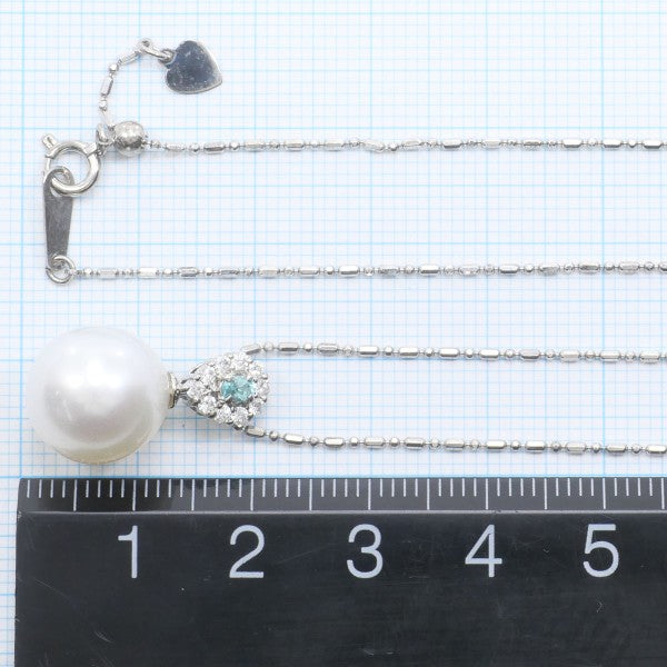 18K White Gold Pearl Paraiba Tourmaline Diamond Pendant Necklace - Elegant Jewelry Gift for Women, Perfect for Weddings, Anniversaries & Special Occasions