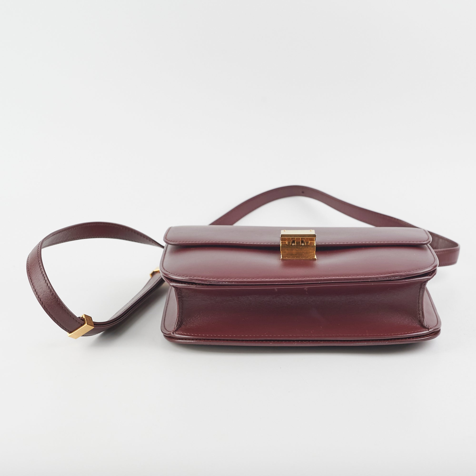 Celine Medium Box Burgundy Leather Crossbody Bag for Women - Luxury Designer Handbag for Work, Travel & Everyday Use