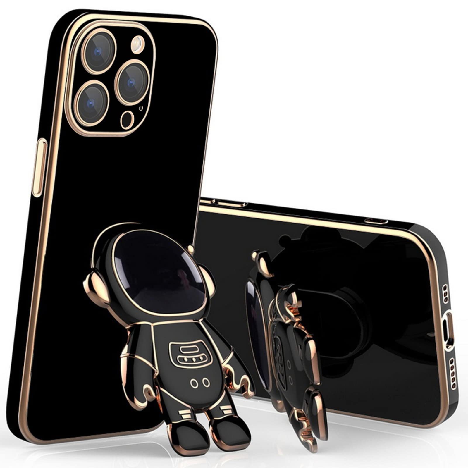 iPhone 13 Pro Max Case with Hidden Kickstand - Shockproof Silicone Cover with Full Camera Protection | Astronaut Design for Women & Girls | Perfect for Daily Use, Travel & Outdoor Activities - Black