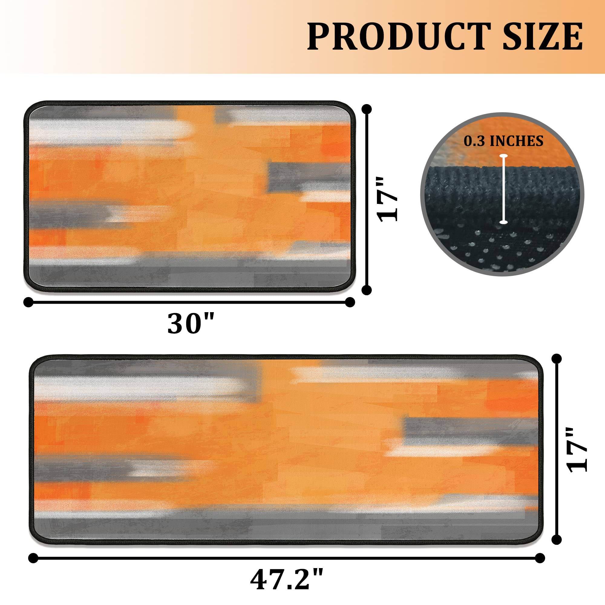 Non-Slip Orange Kitchen Rugs Set of 2 - Washable Floor Mats with Anti-Skid Backing - 17x47.2 & 17x30 Inch Home Decor Runner for Kitchen, Entryway, and Laundry Room - Perfect for High-Traffic Areas and Spill Protection