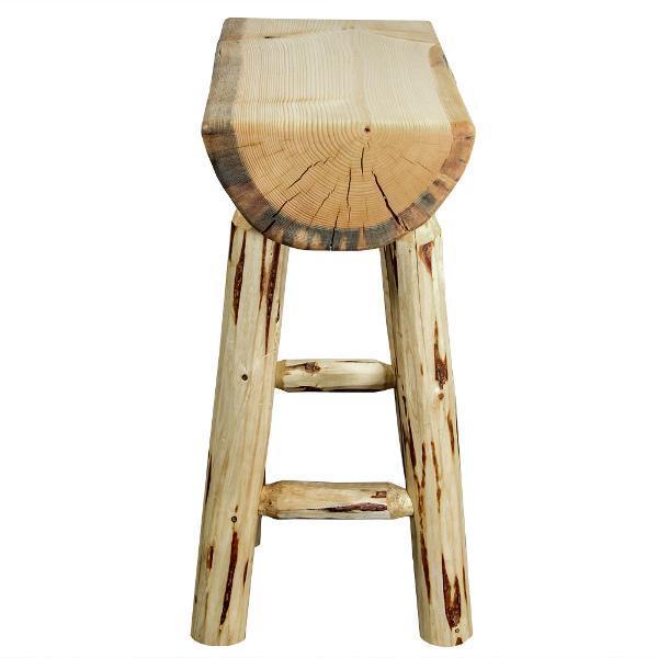 Montana Counter Height Half Log Barstool - Rustic Wood Bar Stool with Exterior Stain Finish for Kitchen Island, Pub, or Outdoor Patio Seating