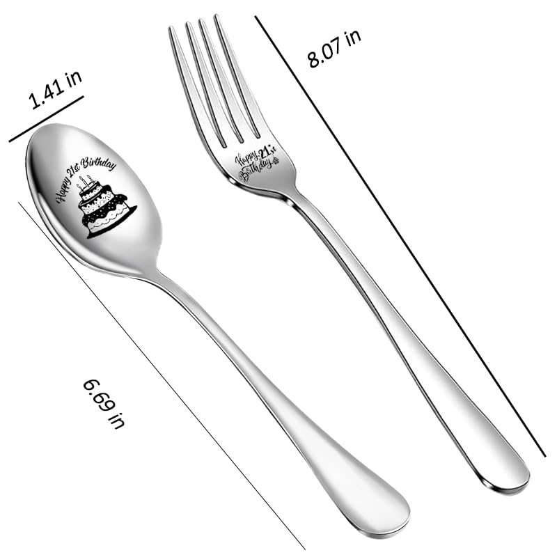 21st Birthday Gifts for Women - Elegant Keepsake Spoon & Fork Set for Daughter, Niece, Granddaughter - Perfect 21 Year Old Birthday Present with Engraving - Ideal for Milestone Celebrations, Gift Giving & Home Decor
