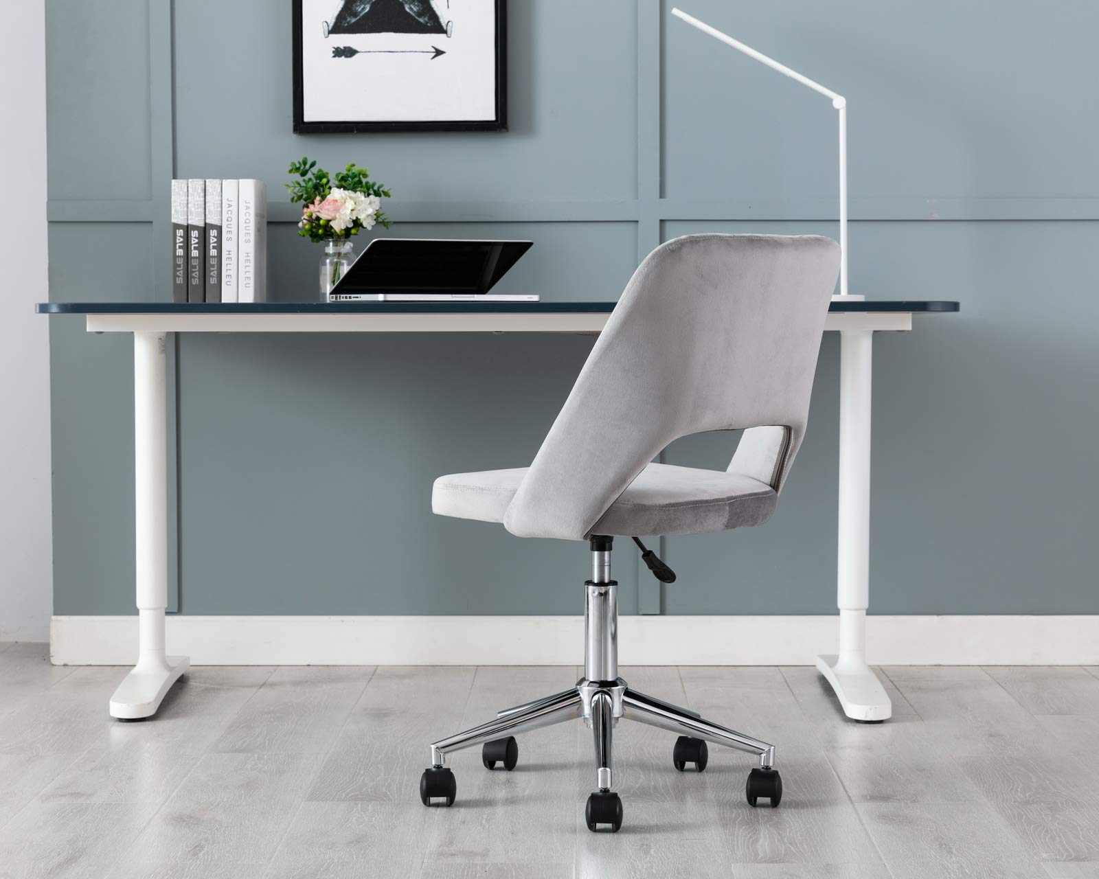 CIMOTA Grey Velvet Armless Desk Chair - Adjustable Height Swivel Office Task Chair for Adults & Teens - Perfect for Study Room, Bedroom, or Home Office Workspace
