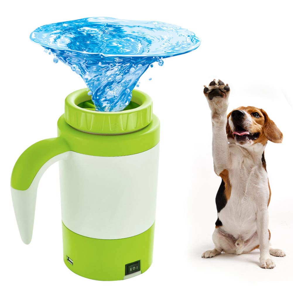 USB Rechargeable Silicone Dog Paw Cleaner with Handle Strap - Portable Pet Foot Washer Cup for Dirty Paws - Perfect for Post-Walk Cleaning, Outdoor Adventures & Muddy Days (Green)