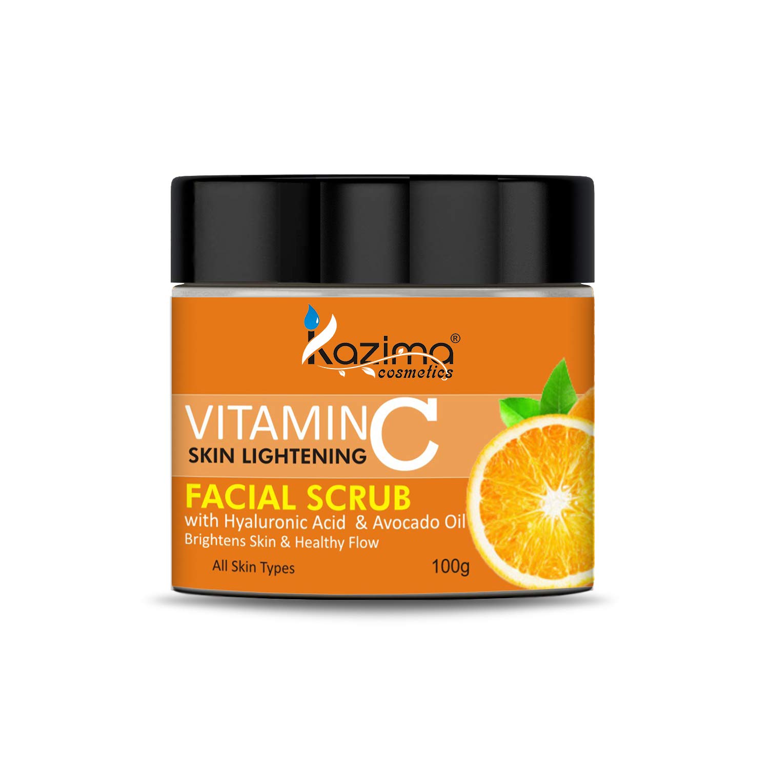 KAZIMA Vitamin C Face Scrub (100g) with Hyaluronic Acid & Avocado Oil - Brightening Exfoliator for Glowing Skin | Perfect for Daily Skincare Routine & Acne Treatment