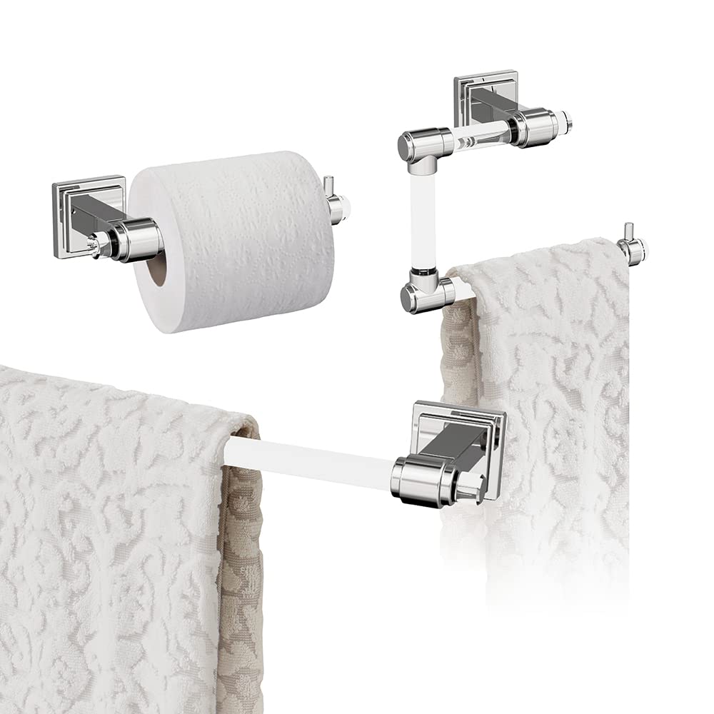 Amerock Glacio 18-Inch Towel Bar Set - Chrome & Clear Bathroom Accessories (3-Piece) for Modern Bathrooms & Spa Decor