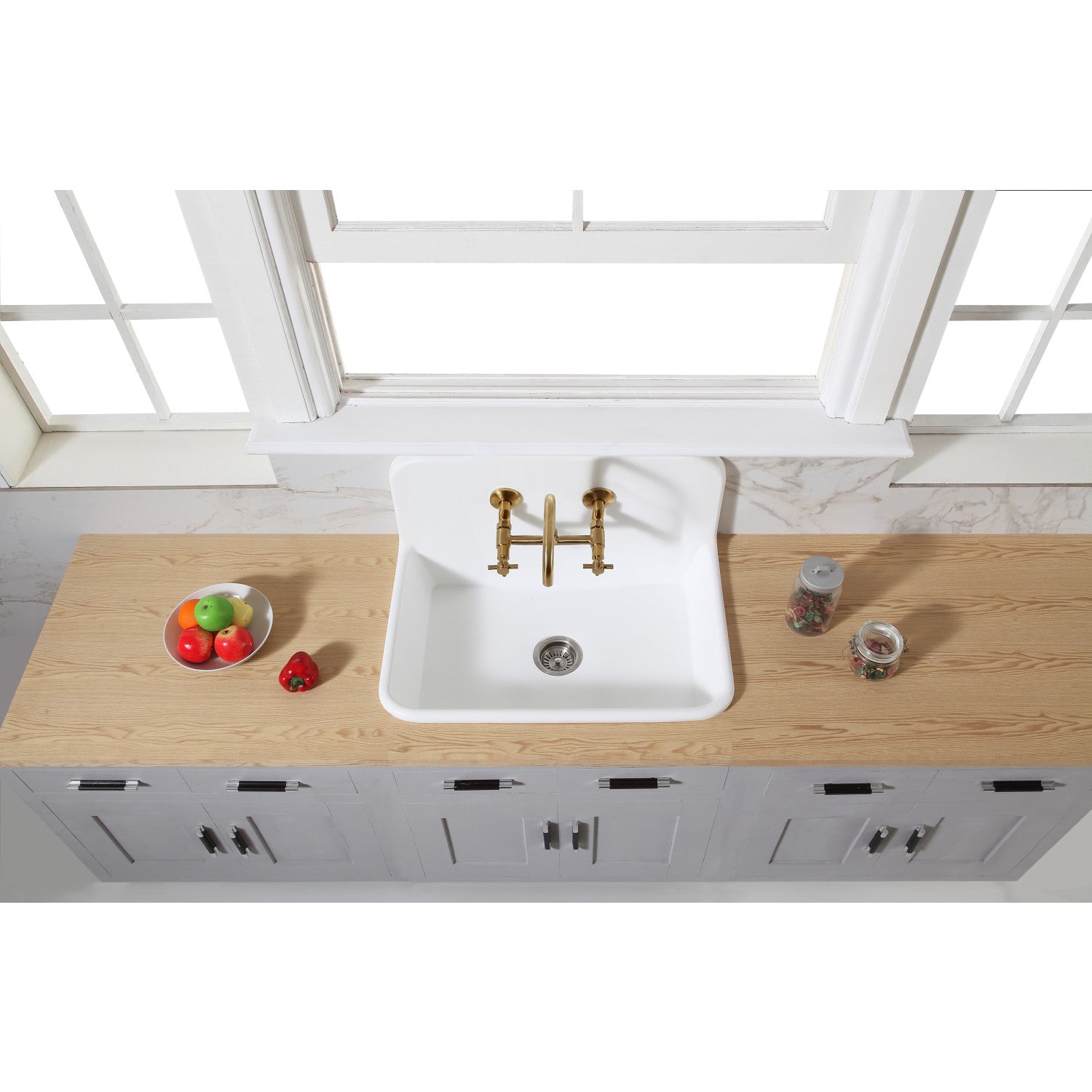 Arcticstone GKTA3020198 30 Inch White Solid Surface Kitchen Sink - Single Bowl Top Mount with Backsplash & Strainer, Matte Finish - Perfect for Modern Farmhouse & Contemporary Kitchen Remodels