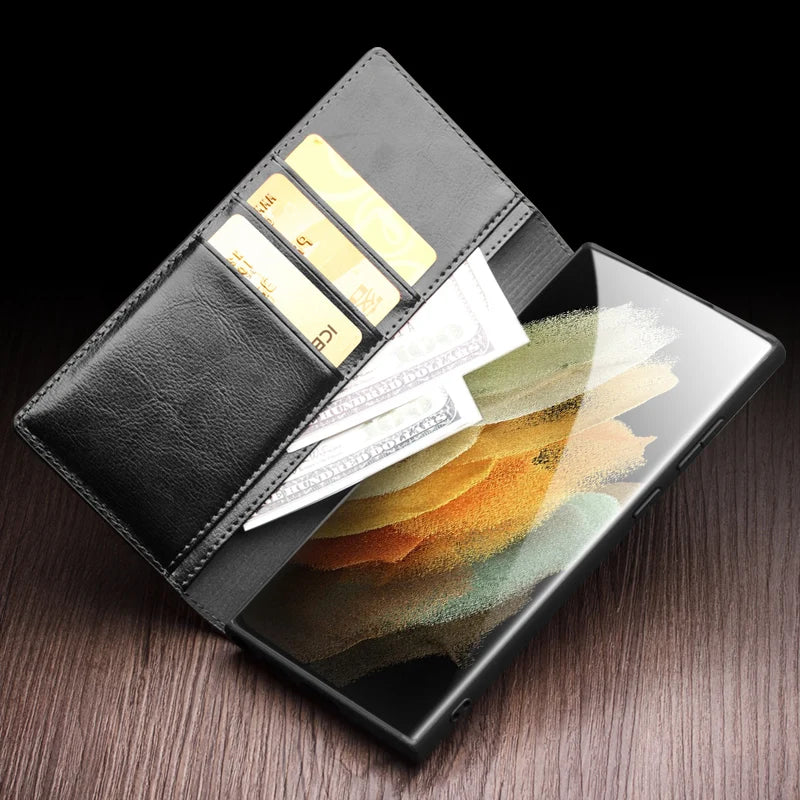 Samsung Galaxy S25 Ultra Genuine Leather Wallet with Card Slots - Stylish Retro Design for Men & Women - Perfect for Everyday Use, Travel, and Business