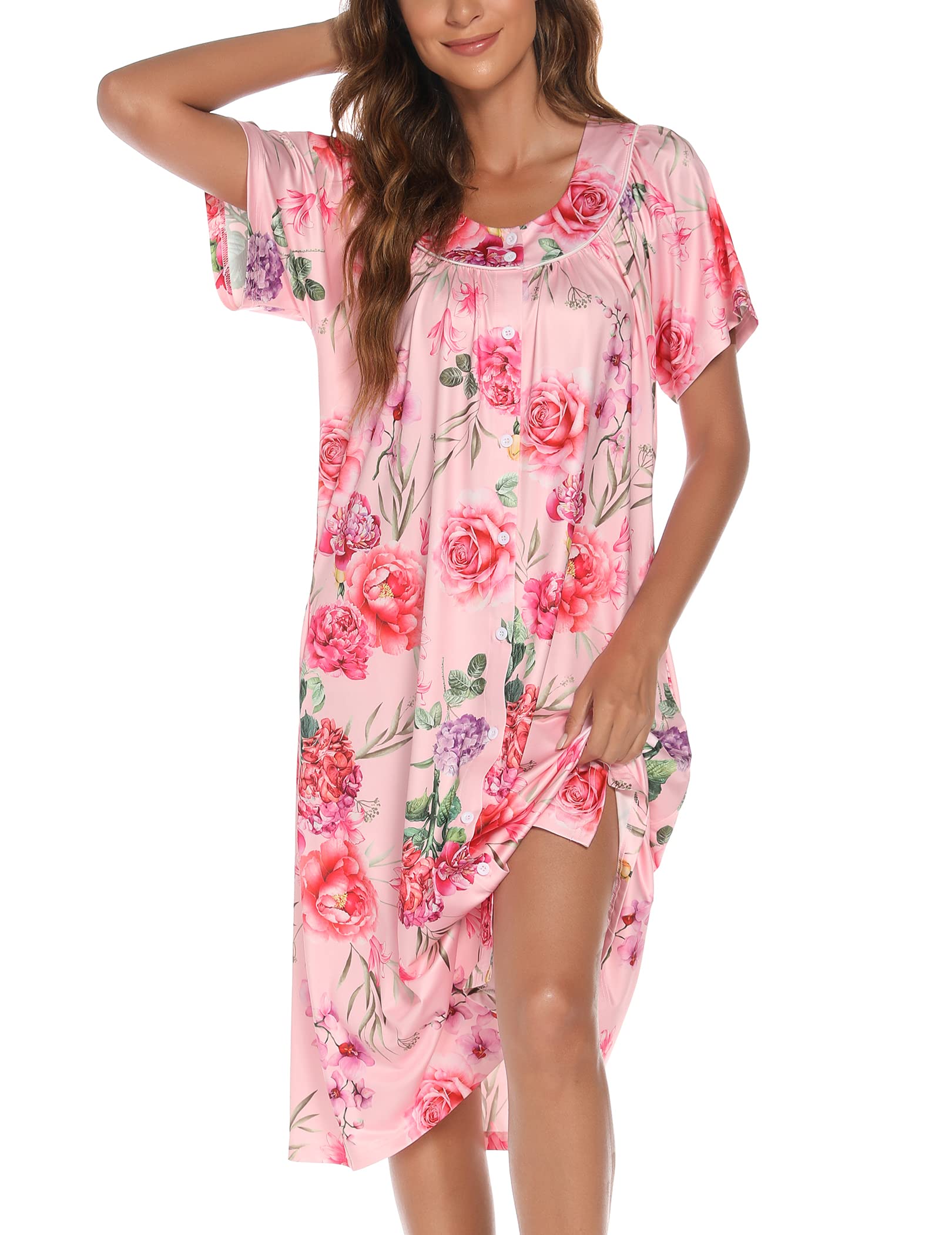 YOZLY Women's Short Sleeve House Dress - Comfortable Mumu Duster Robe with Pockets | Perfect for Lounging at Home, Morning Coffee & Relaxing Weekends