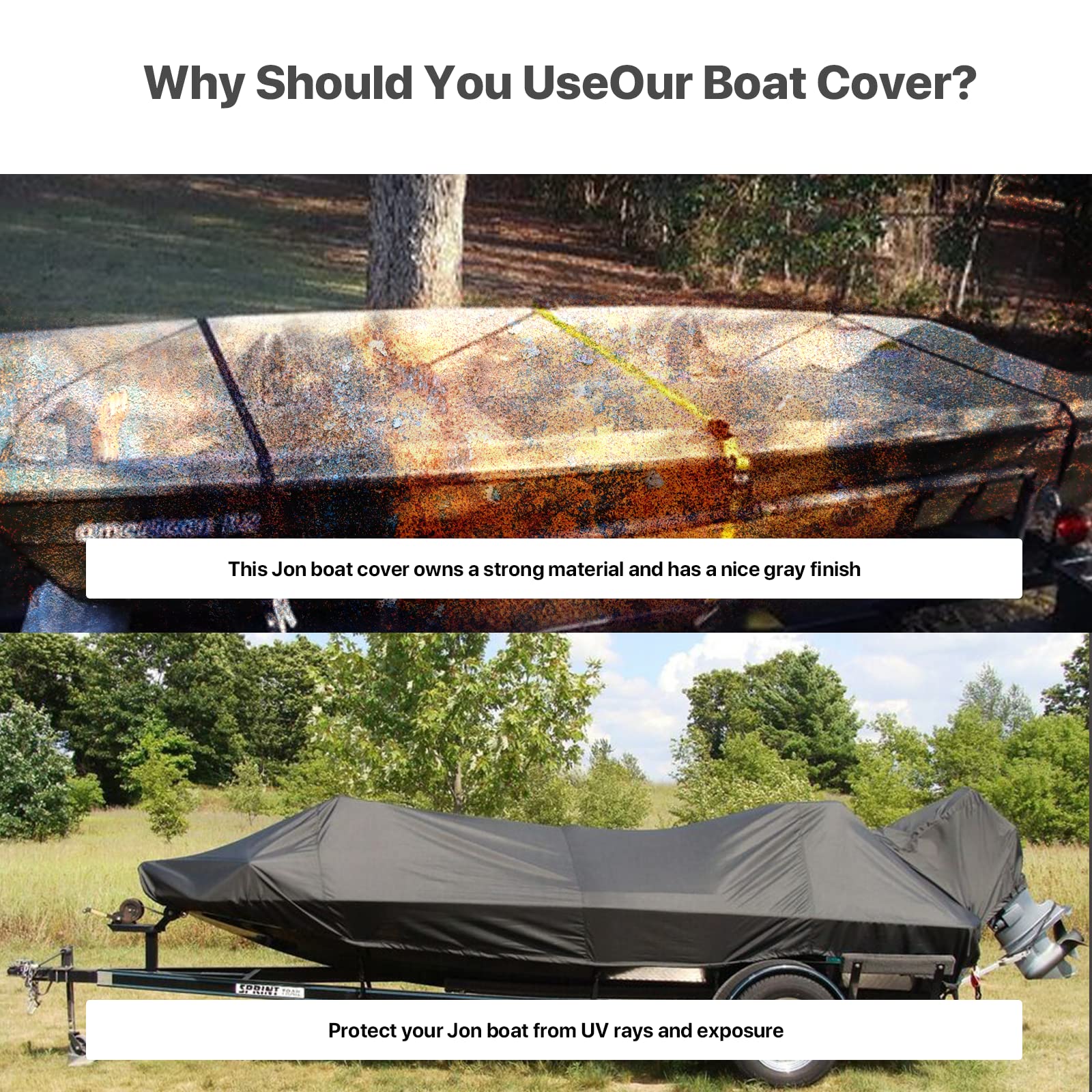 GOODSMANN Heavy Duty Waterproof Jon Boat Cover 18ft - Fits 18ft Length with 75'' Beam Width (Model 9411-13104-01A) | All-Weather Protection for Fishing, Hunting & Outdoor Storage