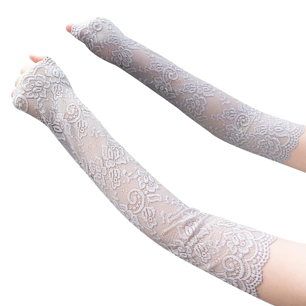 oAutoSjy UV Protection Cooling Arm Sleeves for Women - Breathable Sunblock Long Lace Fingerless Driving Sleeves - Perfect for Outdoor Sports, Cycling, Running & Summer Sun Protection