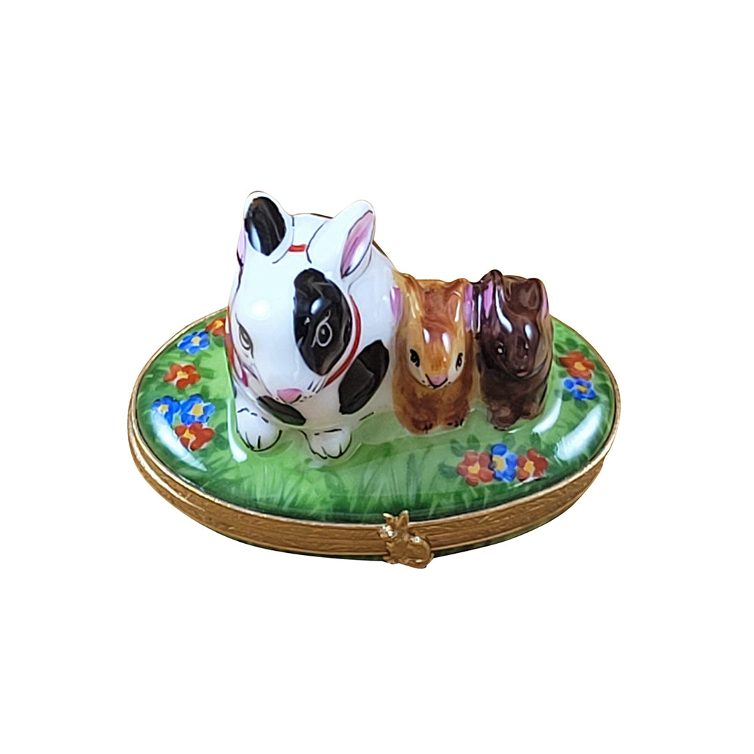 Spring Rabbit Family Limoges Porcelain Figurine - Hand-Painted Collectible Home Decor for Easter, Spring & Holiday Display