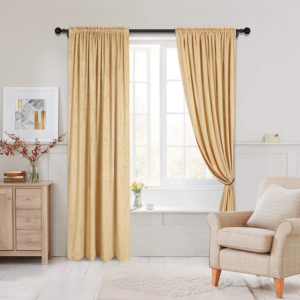 ELKCA Luxury Double-Sided Chenille Window Curtains - Gold Room Drapes for Living Room & Bedroom, Rod Pocket Design, 52x96 Inches (2 Panels) - Perfect for Home Decor, Privacy & Light Control