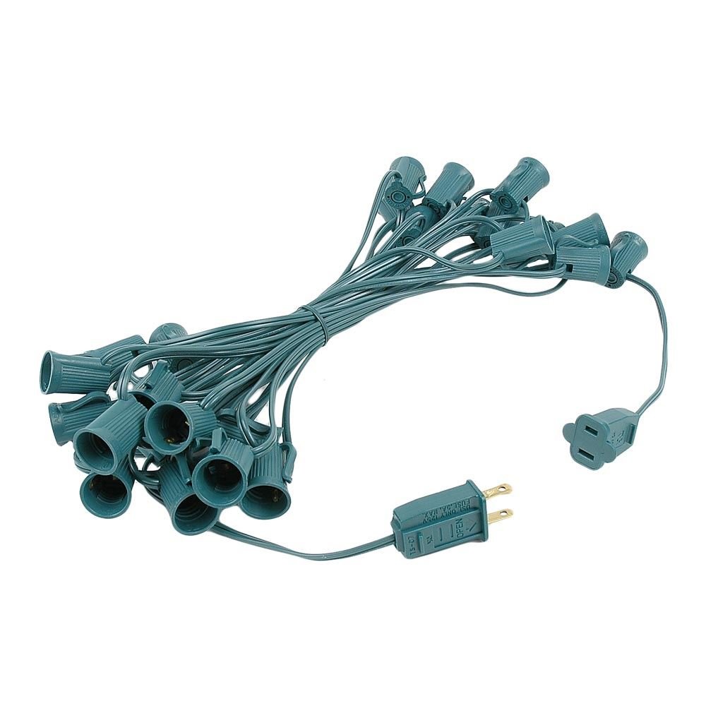 25 Foot C7 Outdoor Christmas String Lights - Green Wire with Candelabra Base (C7/E12), 12
