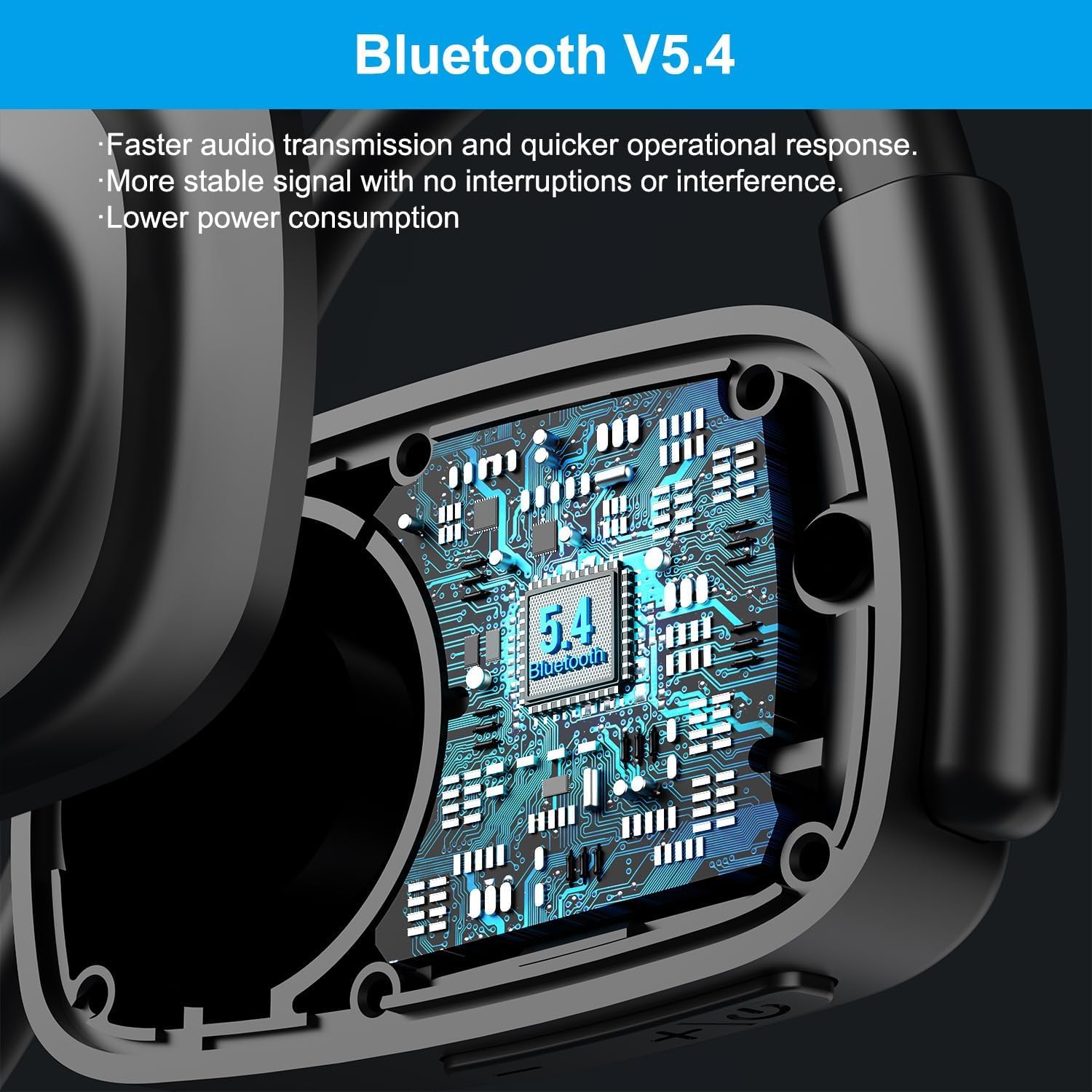 LK12 Bluetooth Wireless Headphones with Noise Cancelling Mic - 15.4mm Diaphragm Driver, Open Ear Design for Comfort - Ideal for Meetings, Running, Cycling & Workouts (Black) | Perfect for Office, Gym & Outdoor Activities