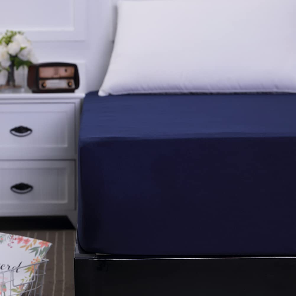 VCTOPS Waterproof Mattress Protector Queen Size - 18 Inch Deep Pocket, Breathable Fitted Sheet, Washable Mattress Pad Cover (Navy) - Ideal for Allergy Protection, Bedwetting & Guest Bedrooms