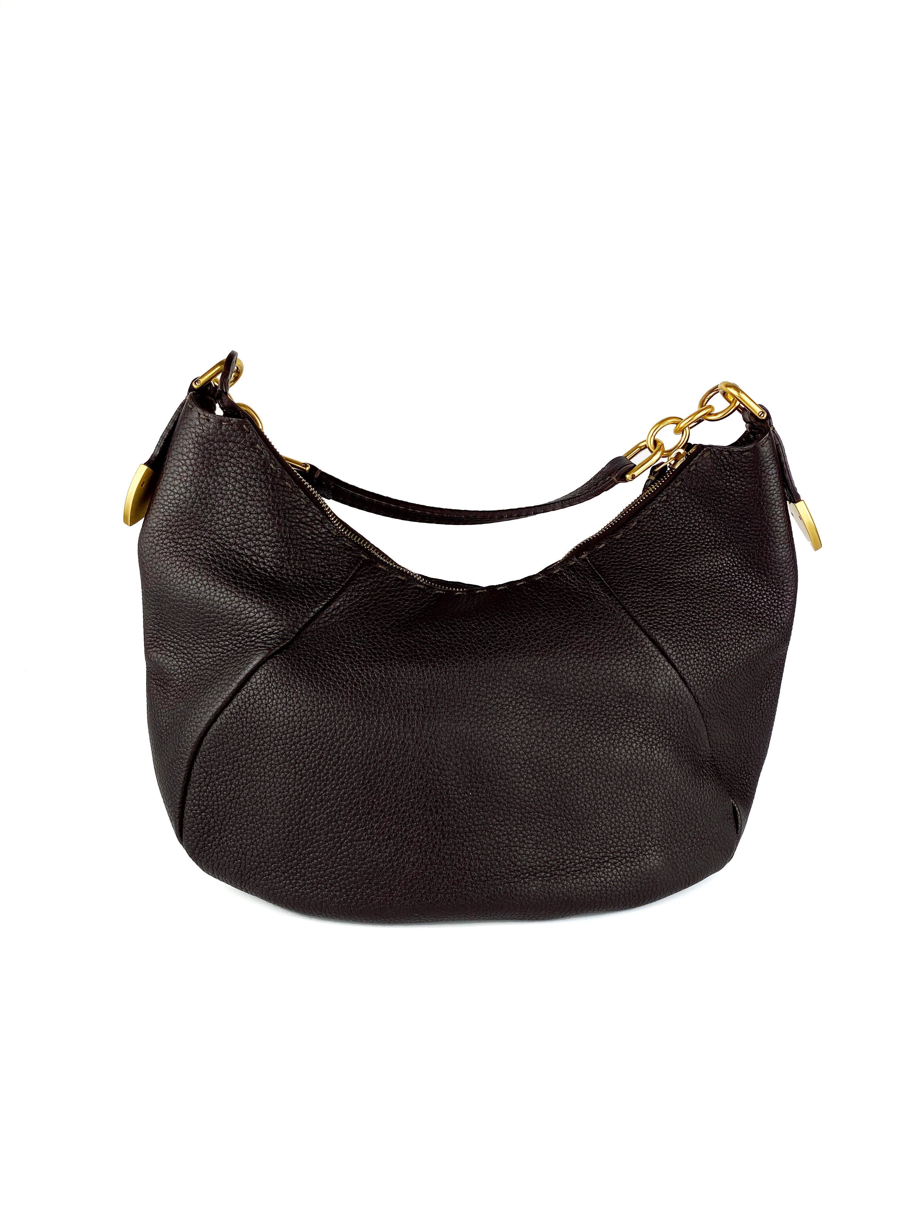 Fendi Roman Leather Brown Handbag for Women - Luxury Designer Crossbody Purse with Gold Hardware, Perfect for Date Night, Office & Travel Accessories