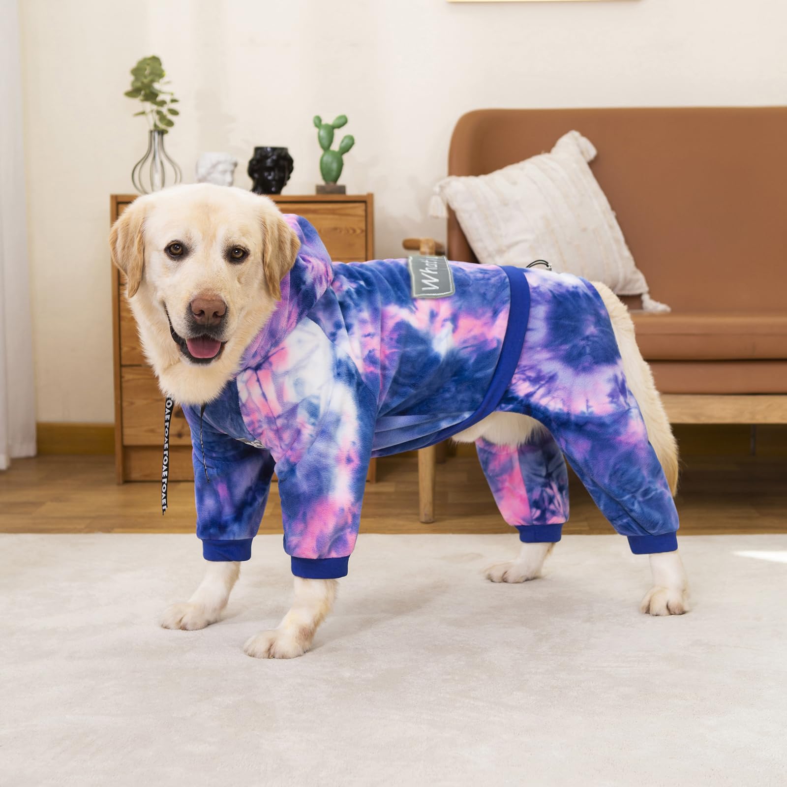 Winter Dog Hoodies for Large & Medium Dogs - Fleece Pullover Hooded Coat with 4 Legs for Cold Weather - Warm Dog Sweatshirt (Bandhnu Pink, 4X-Large) - Perfect for Outdoor Walks & Winter Adventures