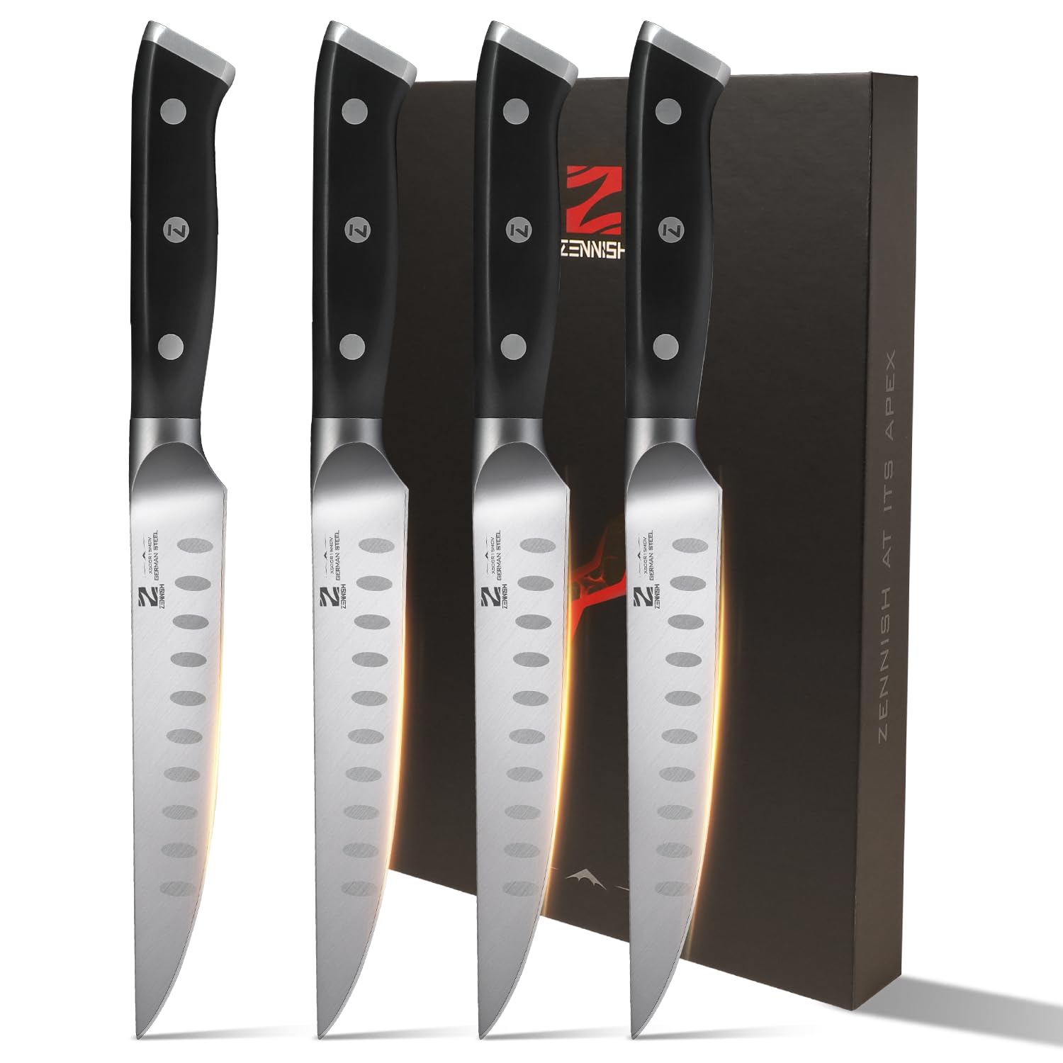 Premium 5 Inch Steak Knives Set of 4 - High-Carbon 1.4116 German Steel Blades with Full Tang & Ergonomic G10 Handle - Elegant Gift Box - Perfect for Steak Dinners, BBQ Parties & Fine Dining Experience