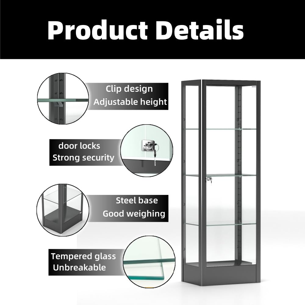 4-Tier Tempered Glass Display Shelf with Locking Door - 20