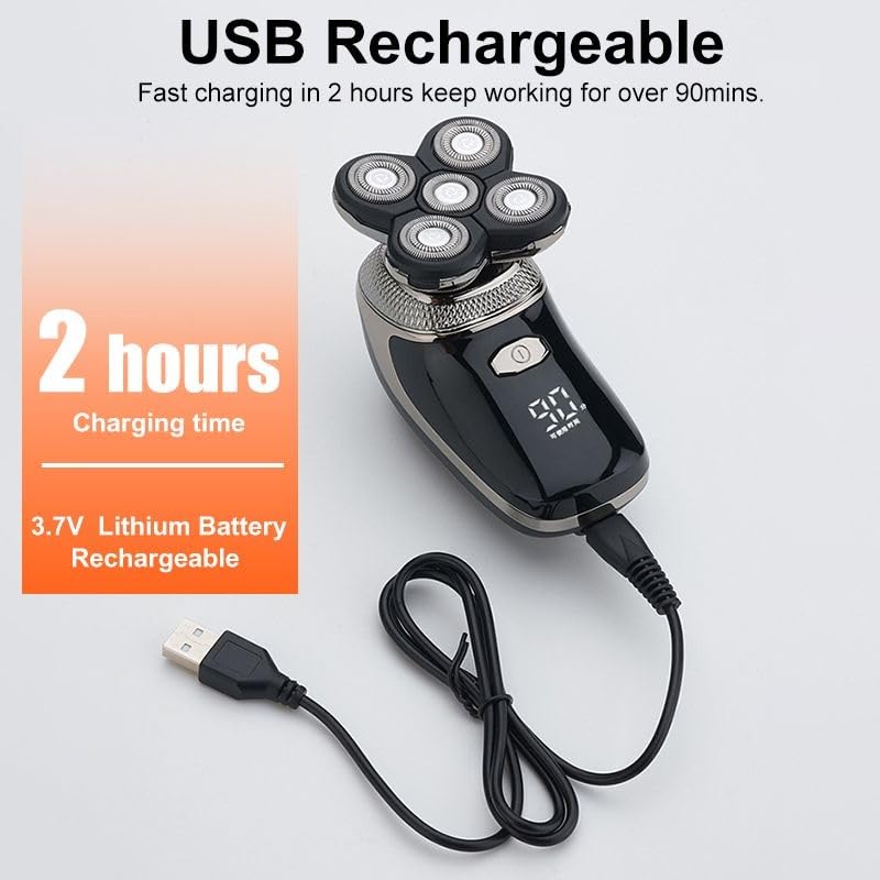 5D Electric Shaver for Bald Men - Rechargeable Head & Facial Shaver for Smooth Shaving at Home or Travel