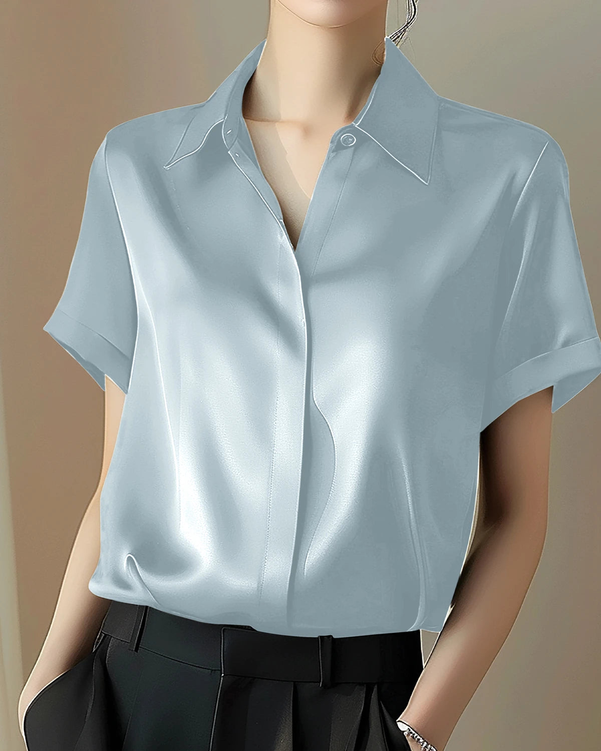 Classic Concealed Silk Shirt for Women - Elegant Hidden Button Blouse for Office & Formal Wear | Perfect for Business Meetings, Weddings & Special Occasions
