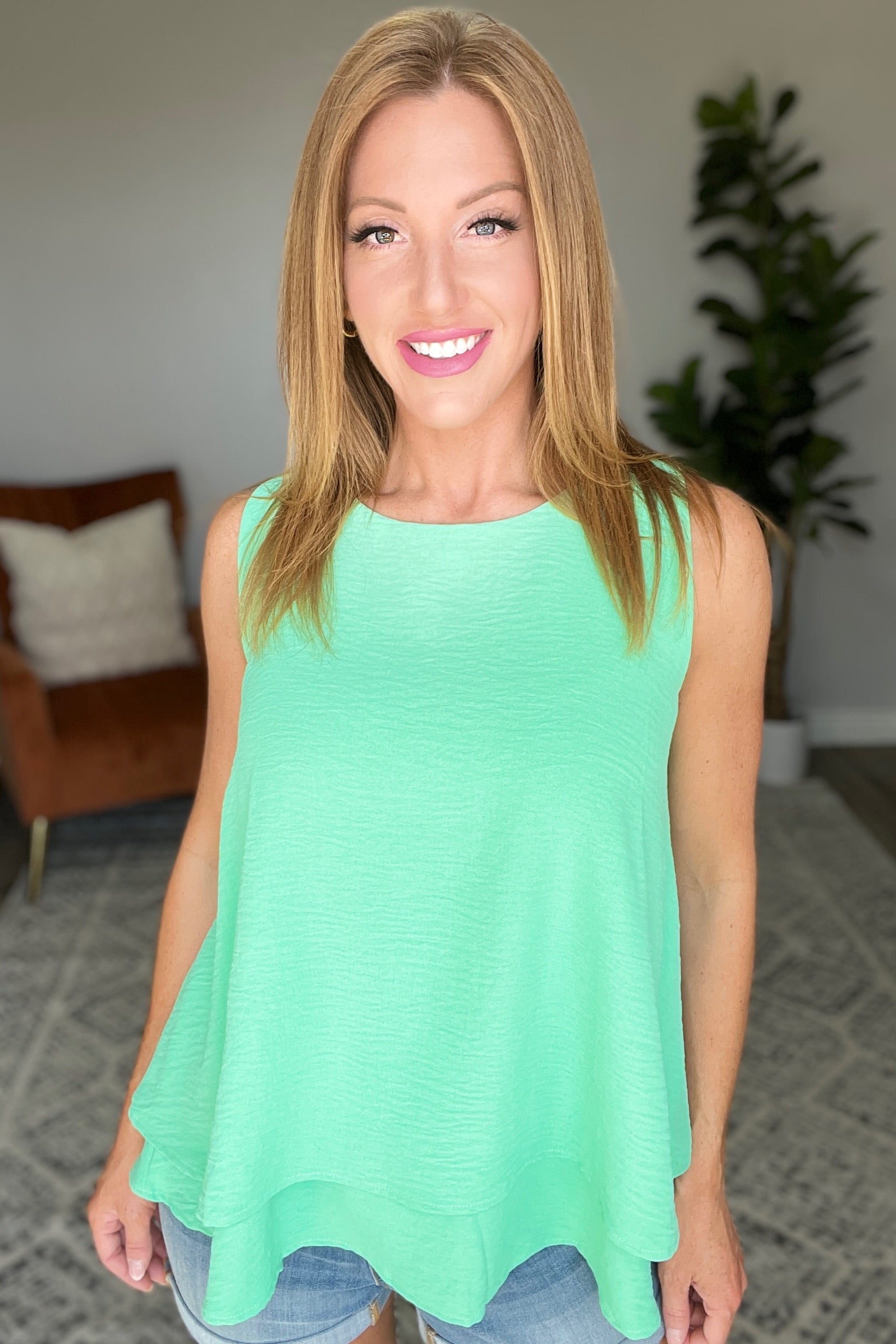 Mint Green Double Tiered Flare Tank Top for Women - Casual & Party Wear - Summer Fashion Essential