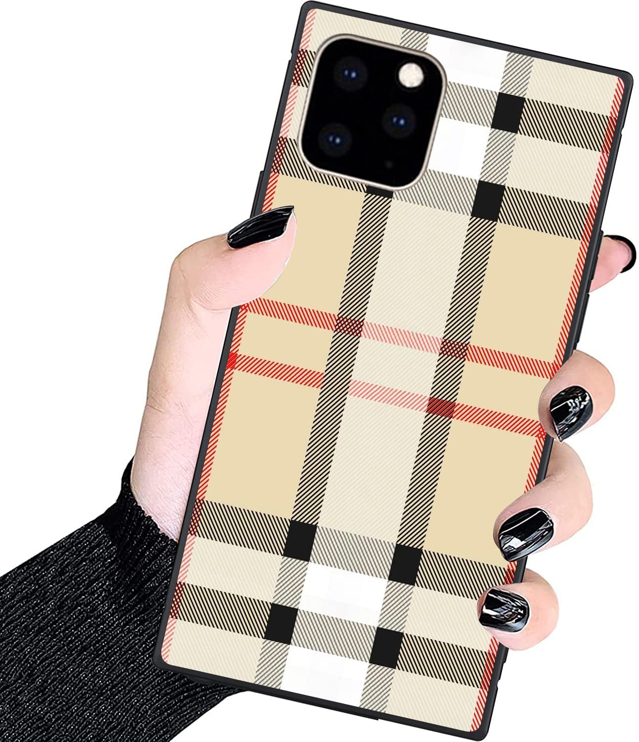 Luxury Designer iPhone 11 Pro Max Case for Women - Shockproof Hard PC + Soft Silicone Cover with Classic Checkered Pattern (6.5 inch, Beige) - Perfect for Fashionable Protection at Work & Social Events