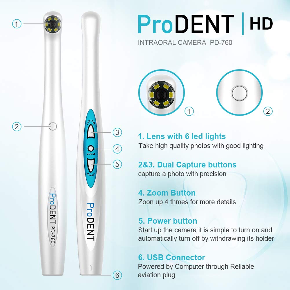 HD Intraoral Camera PD760 - USB Dental Camera with Capture Button, Compatible with Eaglesoft, Dexis, Carestream, OpenDental, Apteryx & CurveHero | Perfect for Dental Clinics, Telemedicine & Home Oral Care