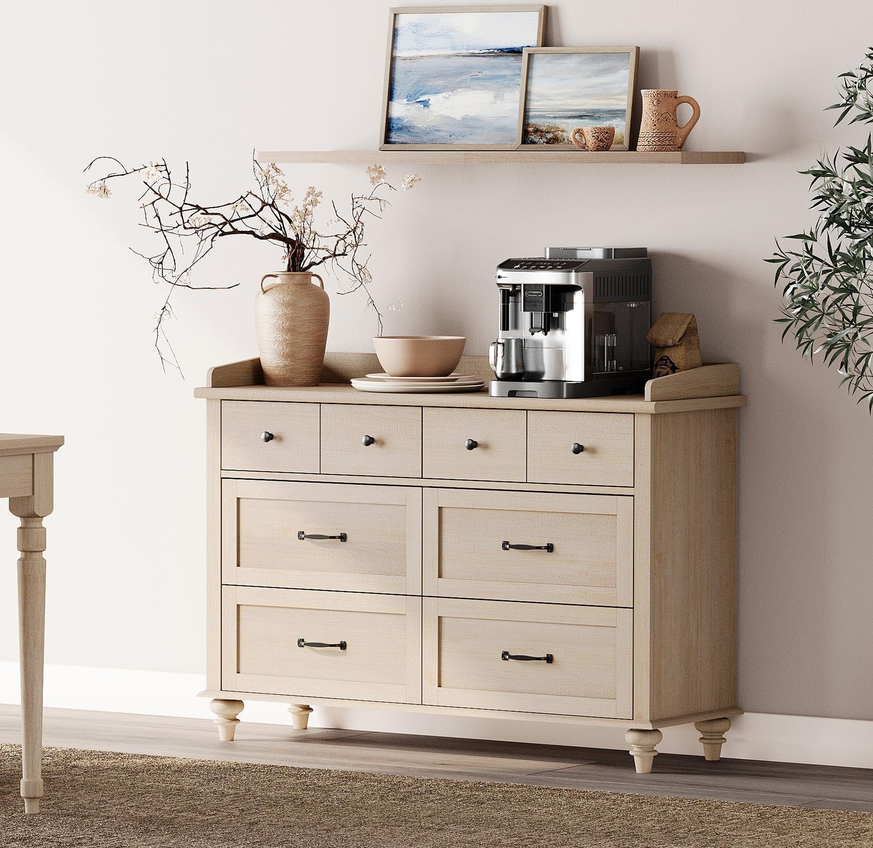 WAMPAT 6-Drawer Wooden Dresser for Bedroom - Solid Wood Legs Kids Chest of Drawers - Storage Organizer for Living Room & Entryway - Elegant Beige Dresser for Home Decor & Clothes Organization