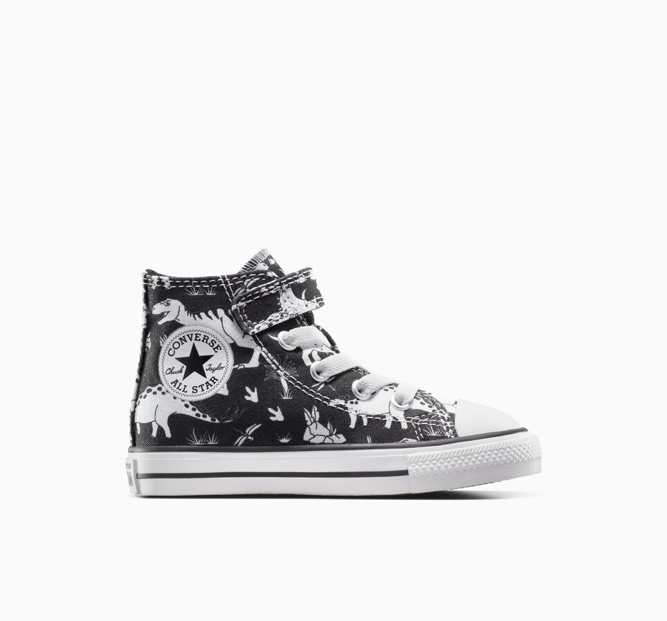Converse Kids Chuck Taylor All Star Dinosaur Hook & Loop Black/White Sneakers - Comfortable & Stylish Shoes for Boys & Girls - Perfect for School, Play & Everyday Wear