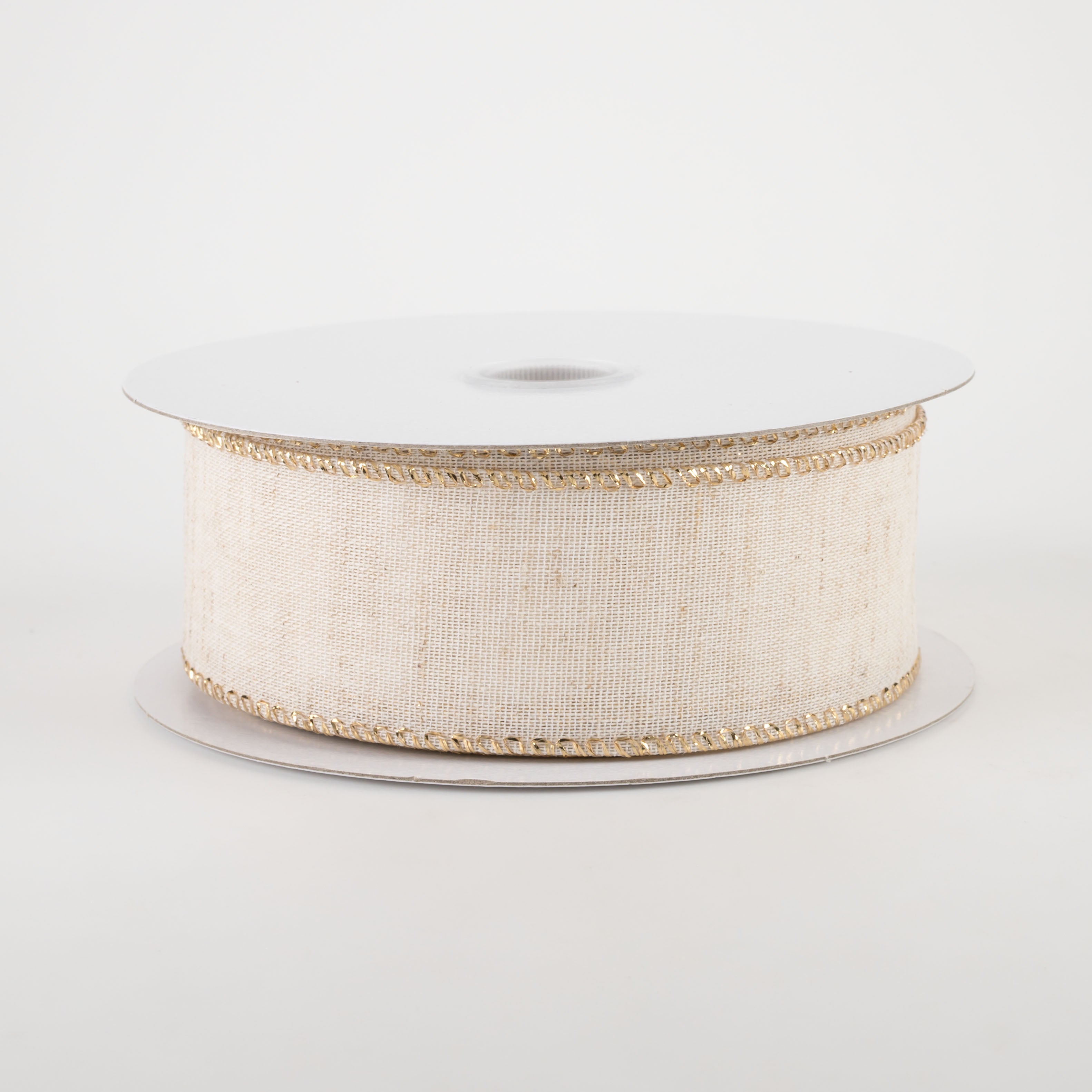 1.5 Inch Ivory Canvas Gold Metallic Edge Ribbon - 10 Yards Bulk Roll for Gift Wrapping, Wedding Decor, DIY Crafts and Scrapbooking