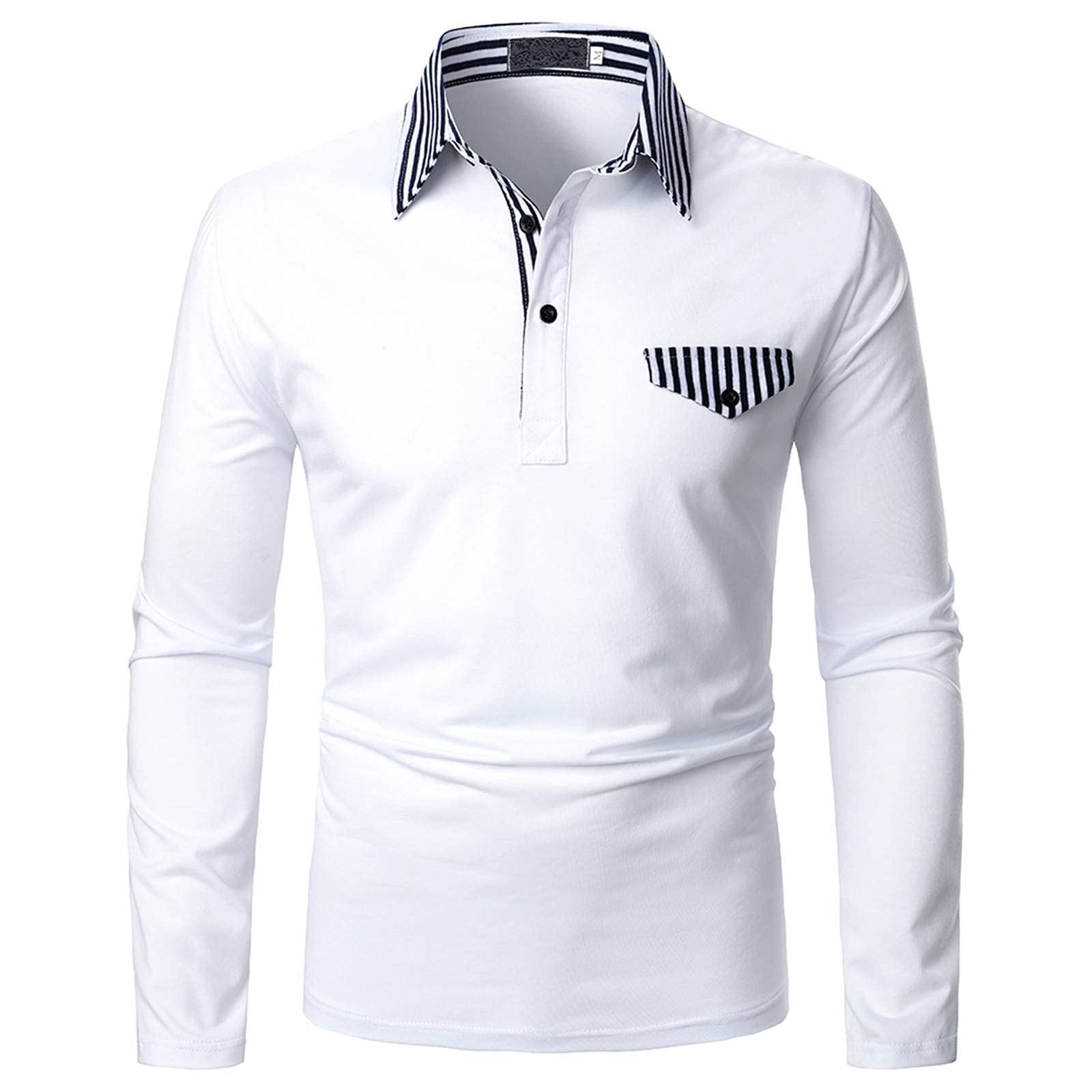 JUNGE 2021 Men's Long Sleeve Polo Shirt - Button Down Dress Shirt, Sport Henley & Patchwork Golf Top - Perfect for Office, Casual Wear & Golf Outings