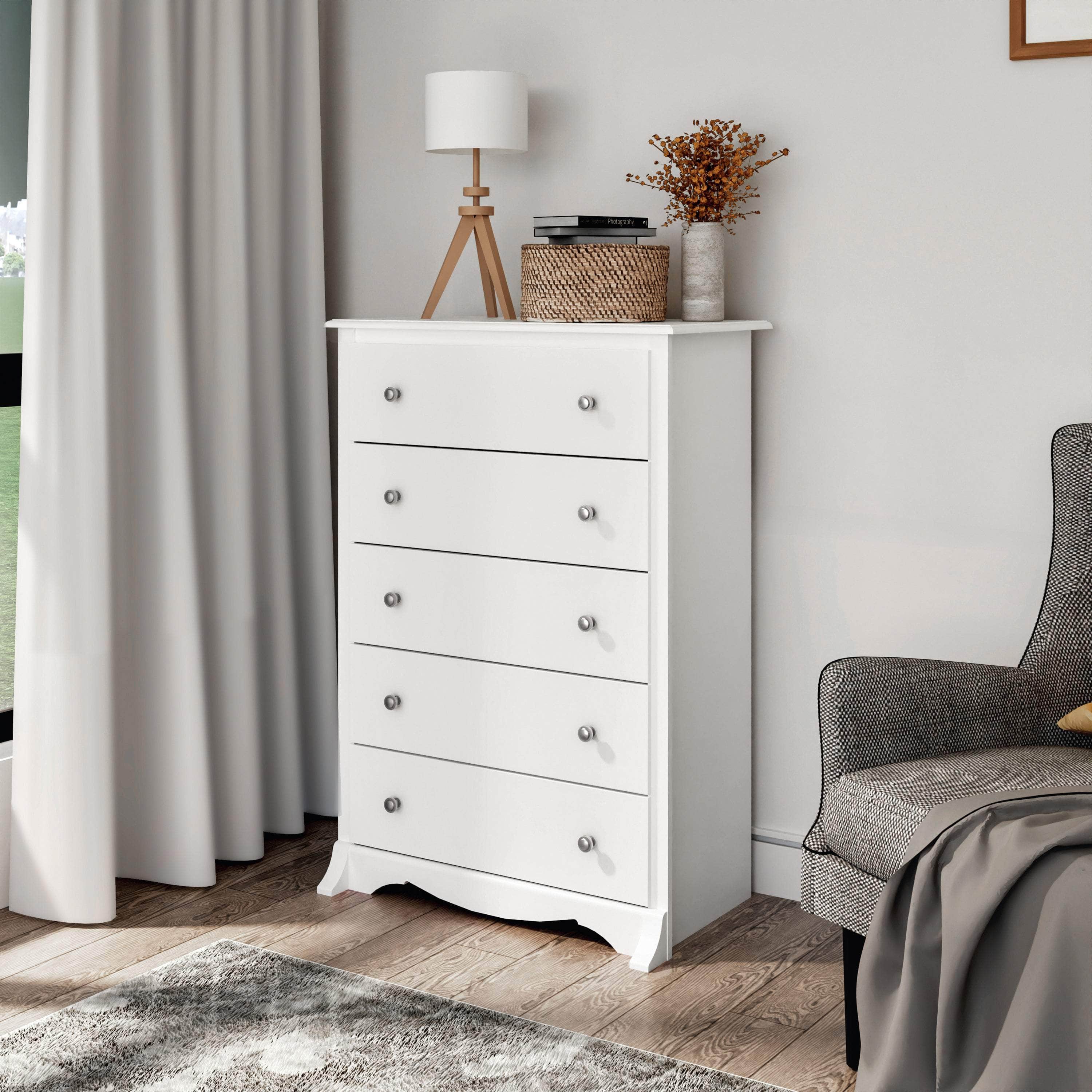 Sonoma 5-Drawer Dresser Chest - White, Black, Gray, Blue & Beige | Bedroom Storage Organizer for Clothes & Accessories