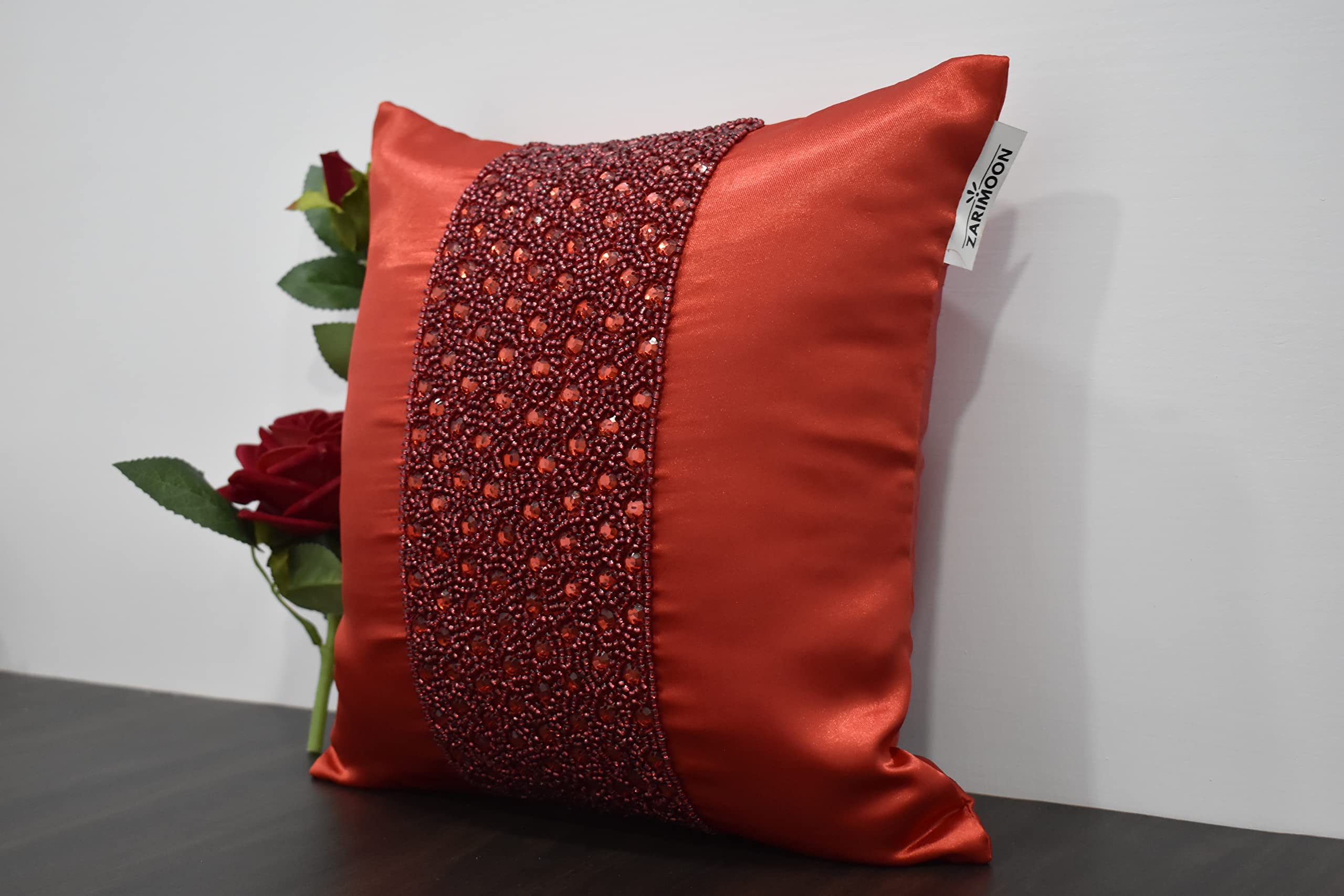 Luxury Handmade Beaded Pillow Cover - Embroidered & Embellished Decorative Throw Pillow - Contemporary Modern Crystal Design - Custom Personalized Home Decor (26x26 Inches) - Perfect for Sofa, Bed, Living Room & Nursery Decor