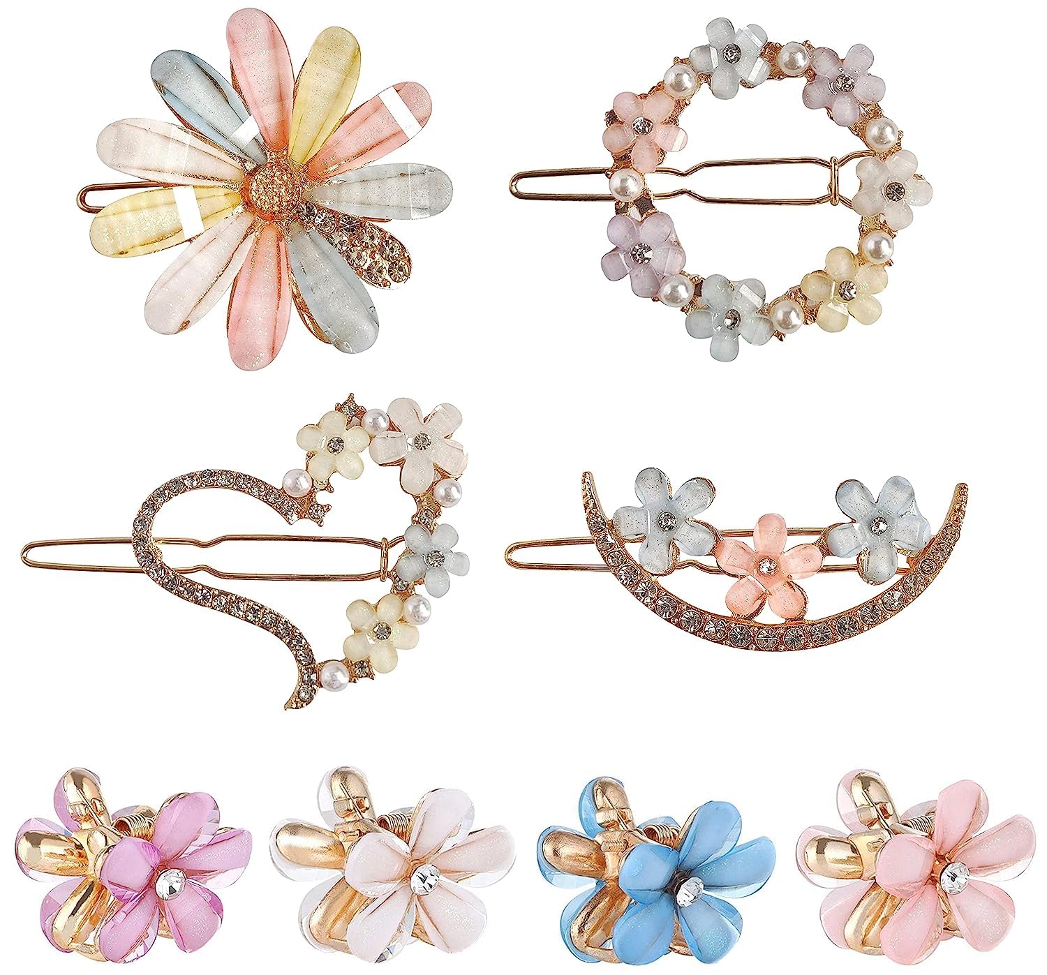 Korean Fashion Flower Hair Clips Set - 8 Pcs Mini Hairpins for Women & Girls | Cute Floral Hair Accessories for School, Party & Daily Use