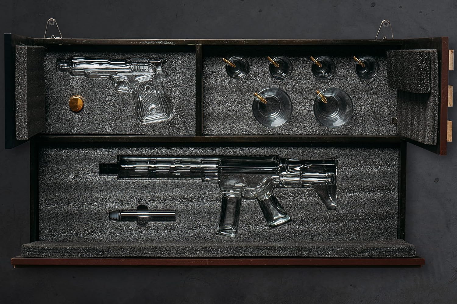 AR15 Whiskey Gun Decanter Set with American Flag - 1000ml Rifle & Pistol Liquor Dispenser, Bullet Shot Glasses & Hanging Storage Gift Box - Perfect for Army, Navy, Marine Veterans & Gun Lovers - Great for Man Cave, Hunting Cabin, Military Themed Parties & Patriotic Home Decor