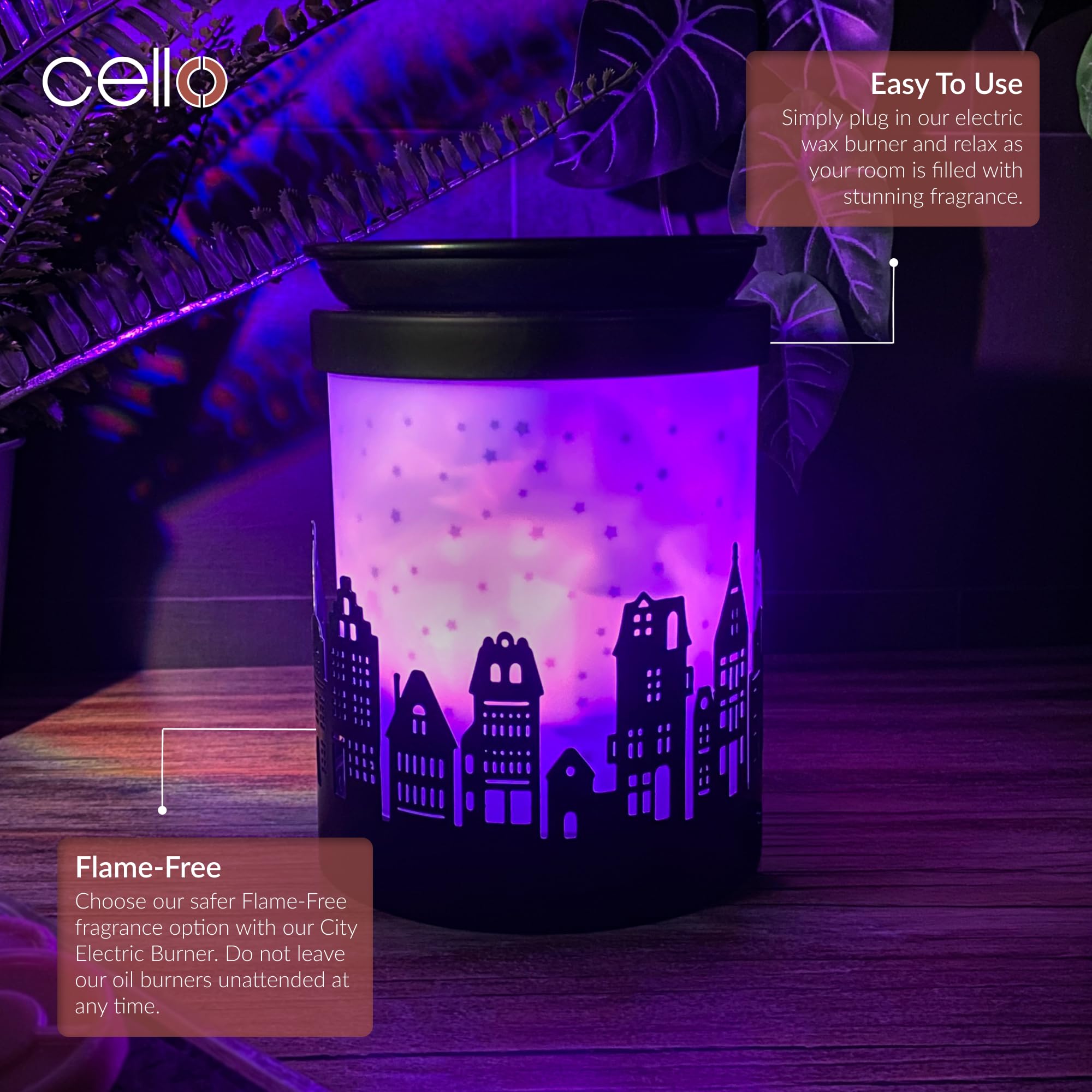 Premium Cello City Northern Lights Electric Wax Melt Burner for Home Aromatherapy & Relaxation - Perfect for Bedroom, Living Room, and Office Use