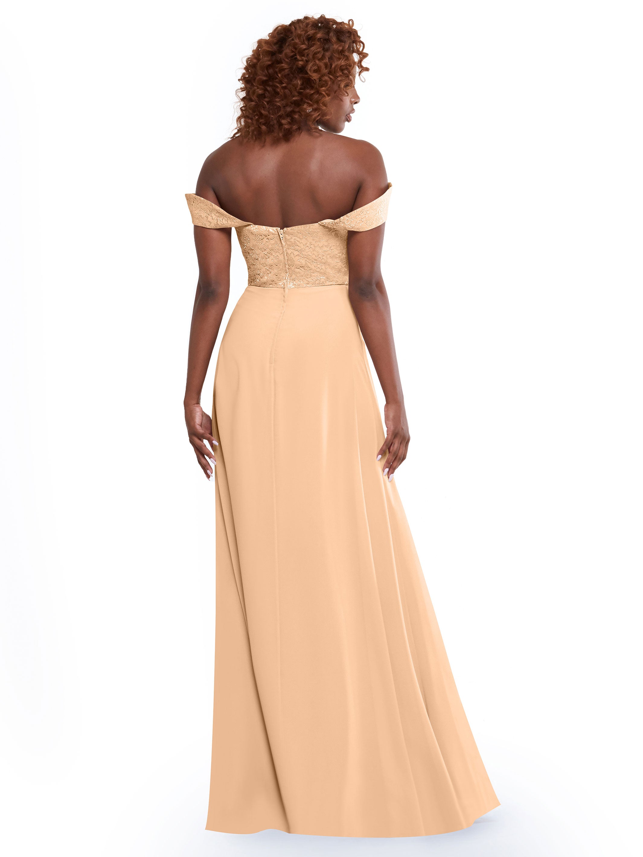Elegant Off-the-Shoulder Chiffon A-Line Bridesmaid Dress with Lace Bodice - Perfect for Weddings, Formal Events & Special Occasions