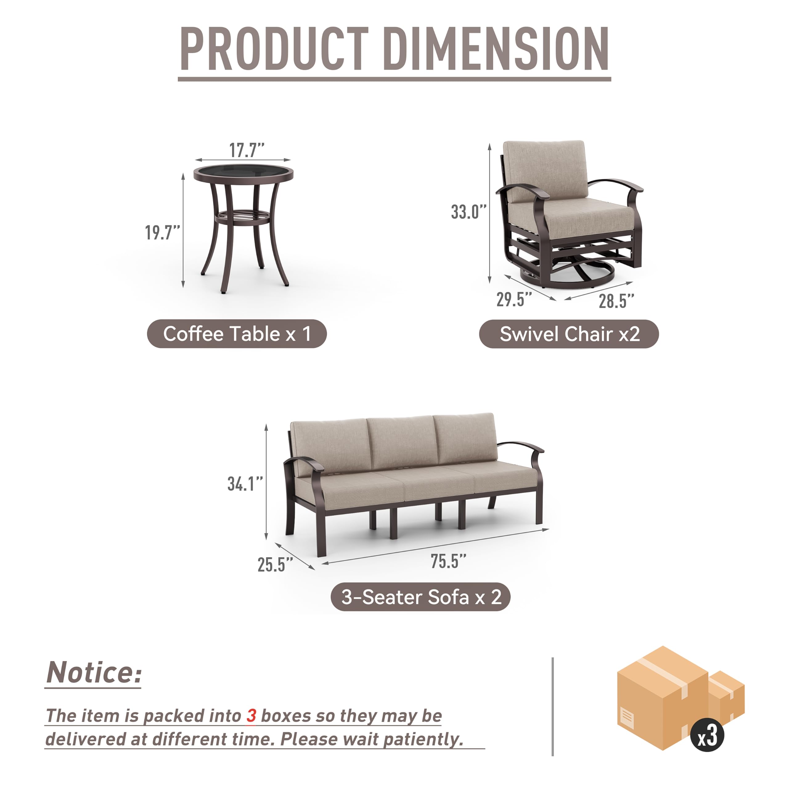 8-Piece Aluminum Patio Furniture Set - Modular Outdoor Sectional with Swivel & Rocking Sofas, Coffee Table - Durable Metal Conversation Set for Deck, Backyard, Lawn, Sand - Perfect for Outdoor Entertaining & Relaxation