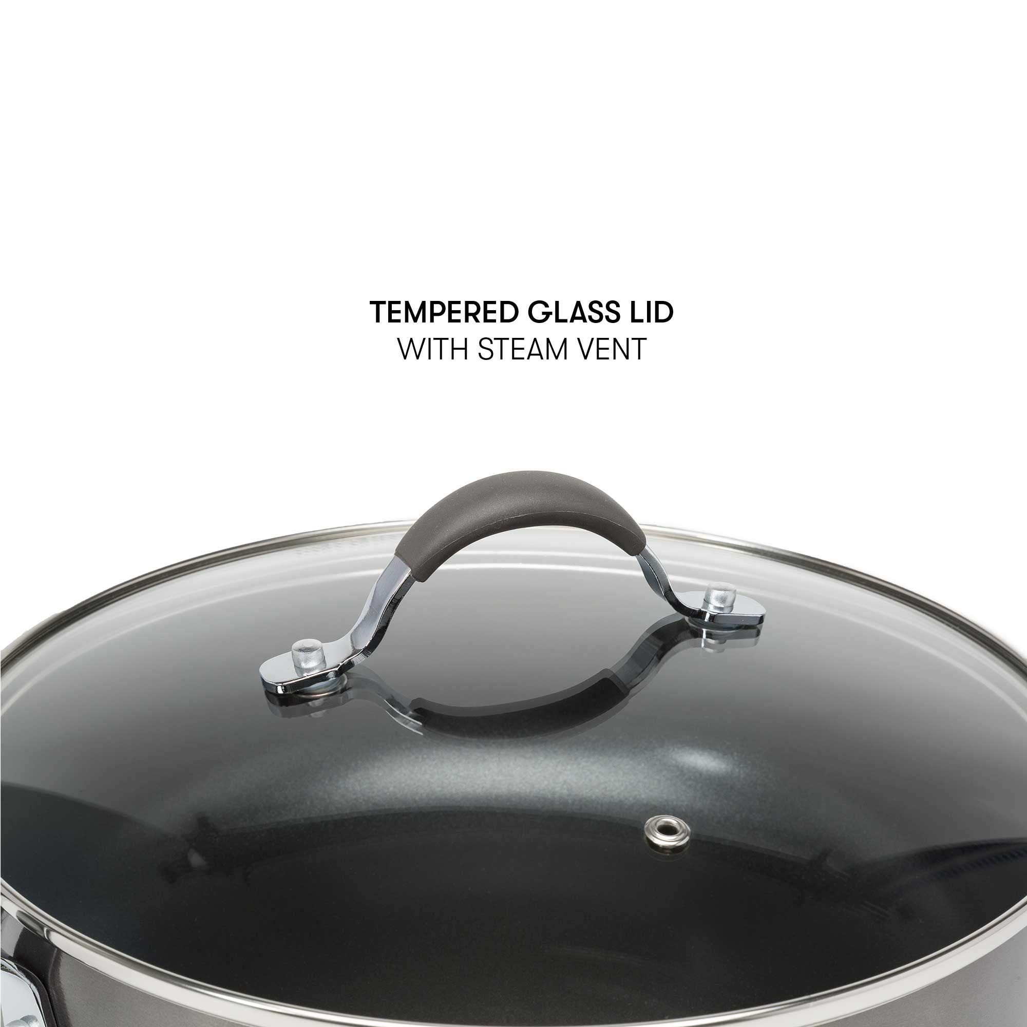 Nonstick Ceramic Deep Cooker - 4-Quart Jumbo Pot with Scratch-Resistant Coating, Dishwasher Safe & Even Heating Base - Cool Touch Handle for Safe Cooking - Perfect for Soups, Stews & Family Meals (Gray)